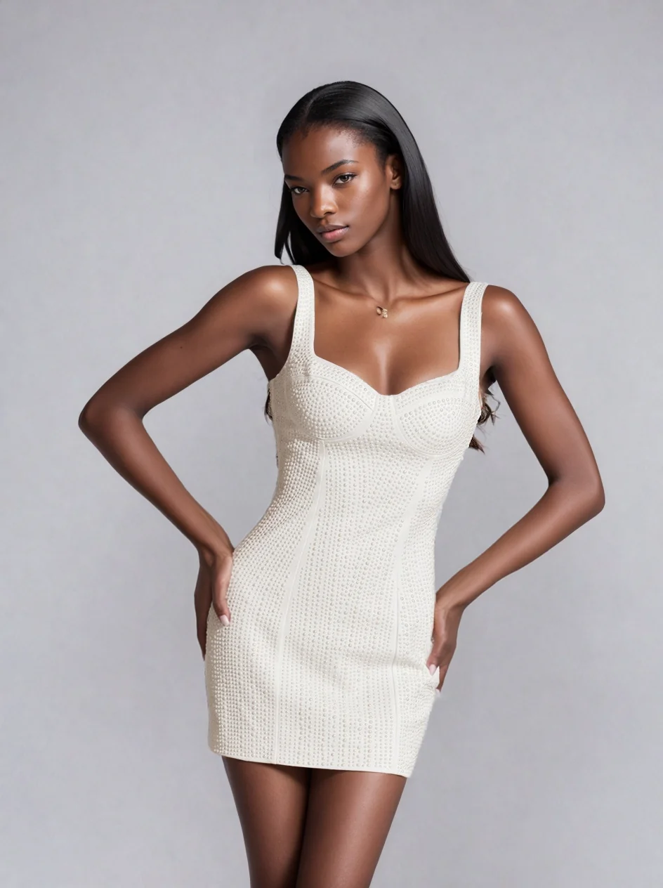 White Spaghetti Pearl Mini Dress - Elegant Glam Statement