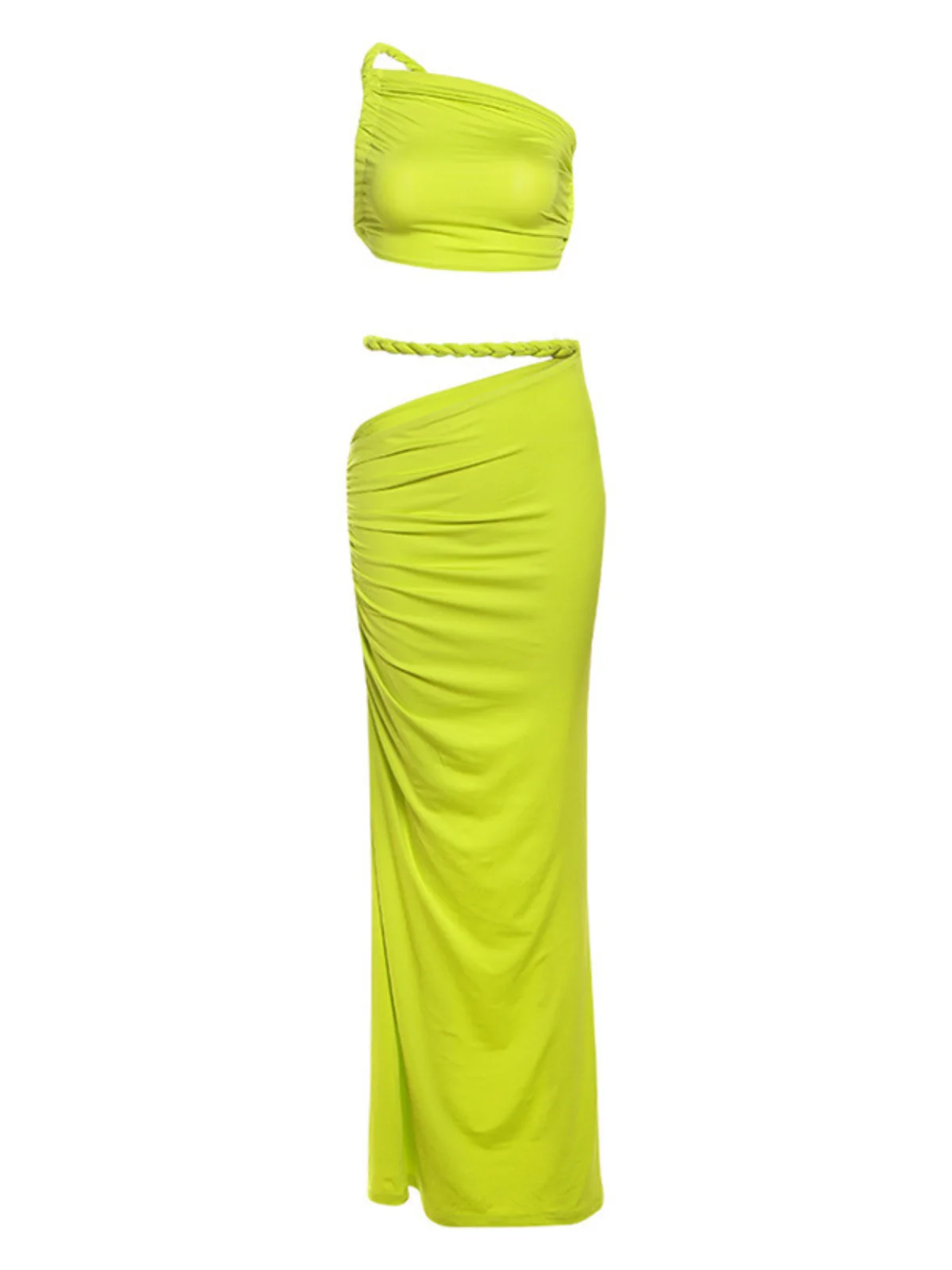 Lime Cutout Ruched Skirt Set - Sexy Backless Style