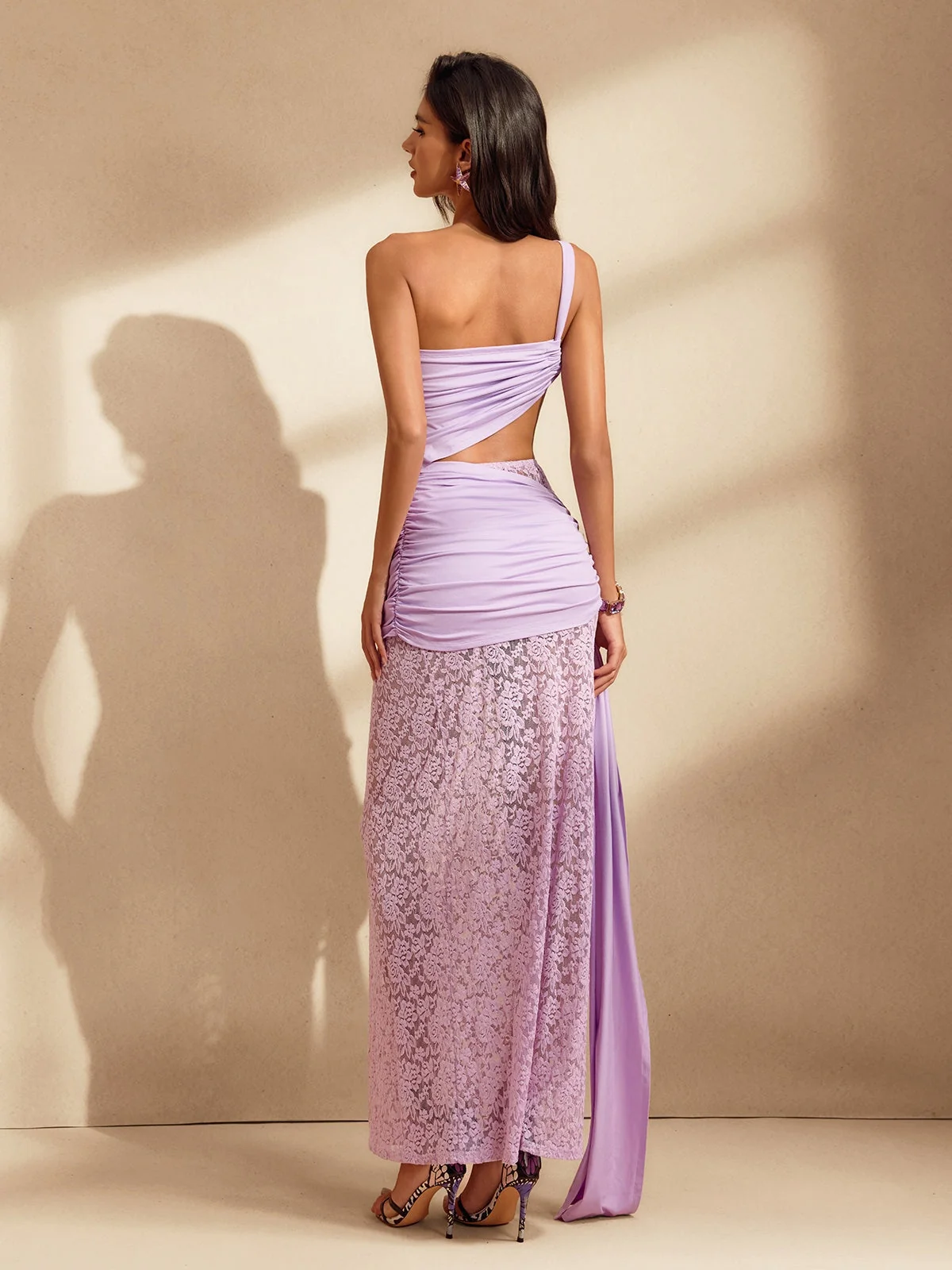 Lilac Cutout Lace Maxi Dress - Elegant & Luxurious