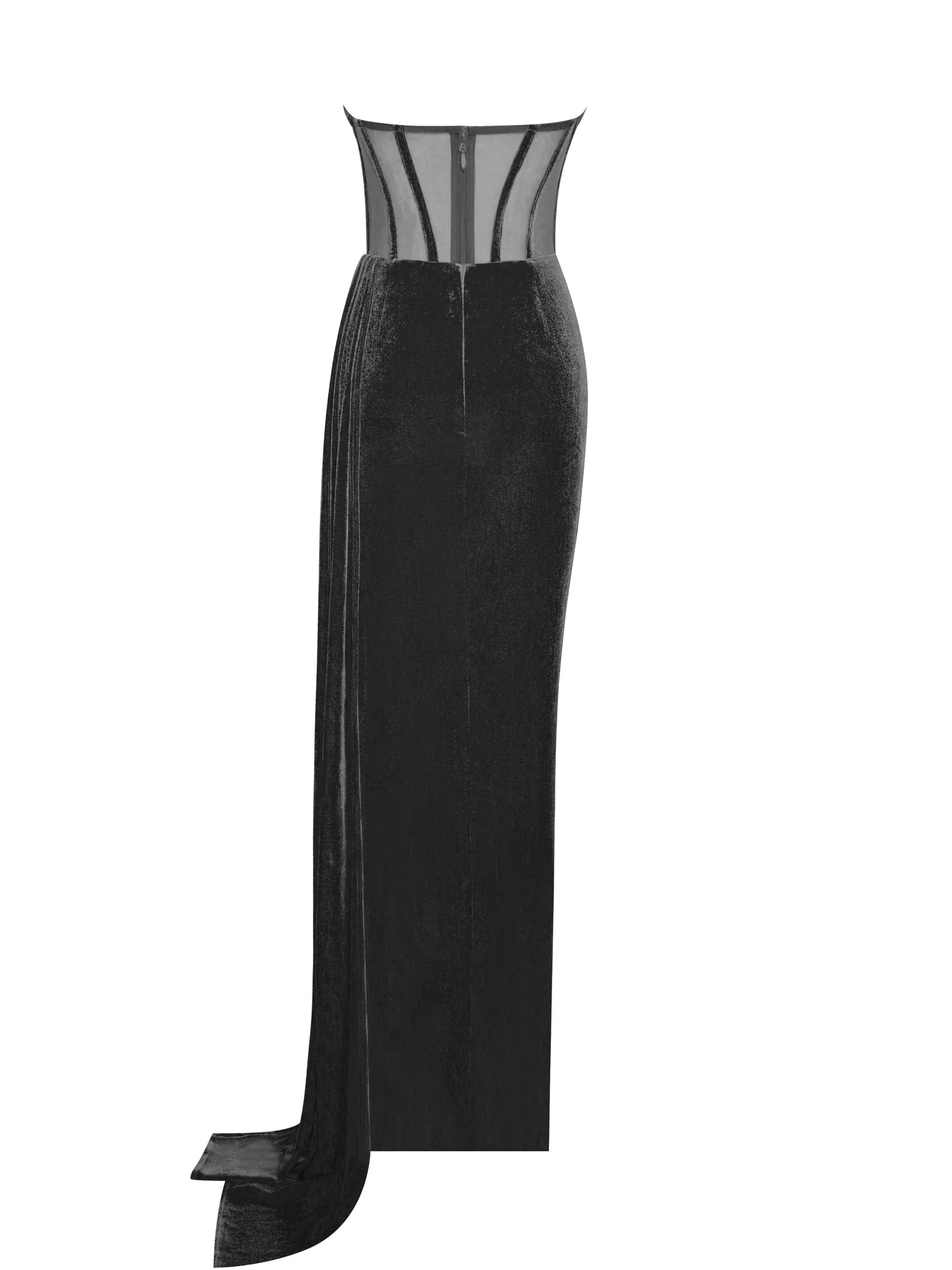 Black Velvet Corset Maxi Dress with Thigh High Split