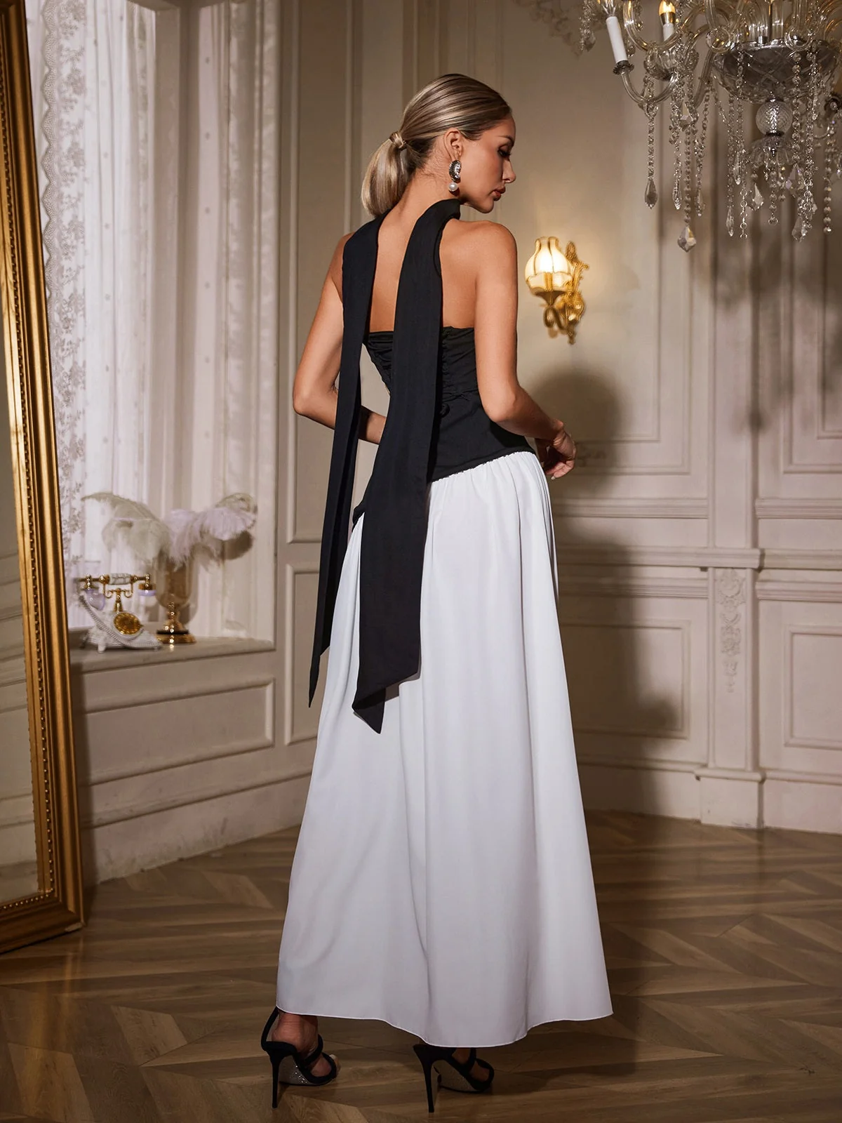 Black Strapless Draped Maxi Dress with Stylish Split