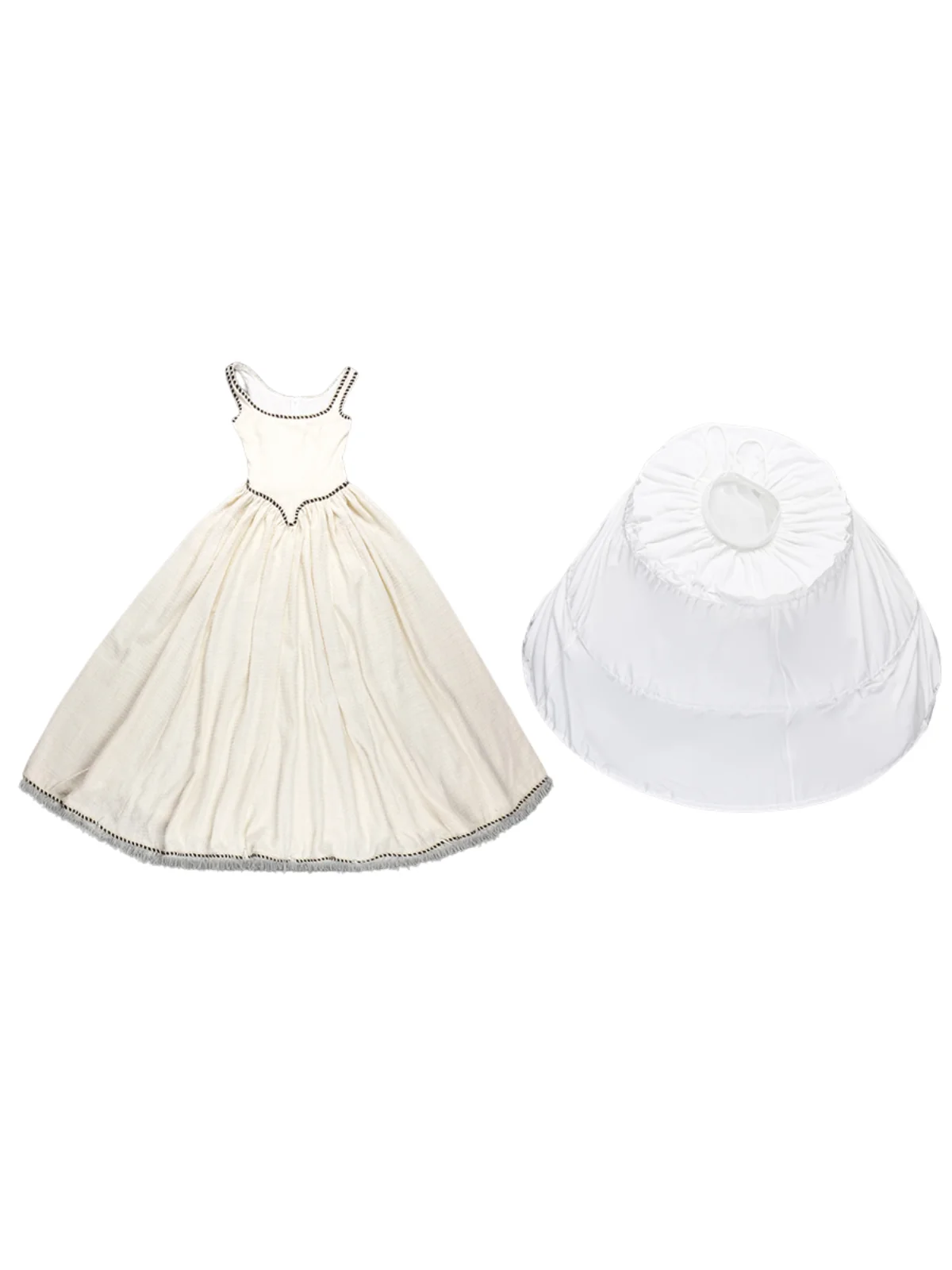 White Fringe Bubble Maxi Dress with Spaghetti Straps