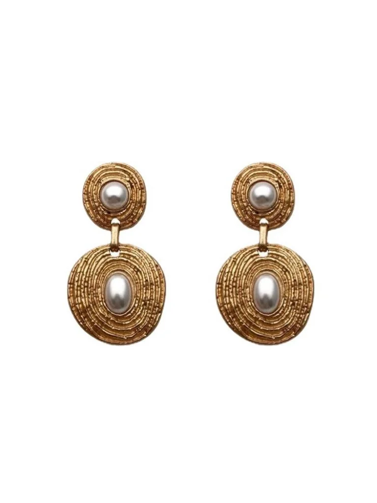 Spiral Circle Pearl Drop Earrings - Elegant Womens Jewelry