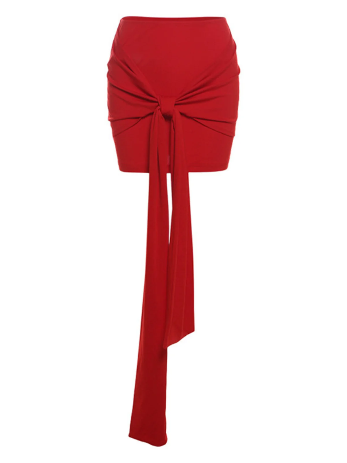 Red Draped Skirt with Elegant Drape Design