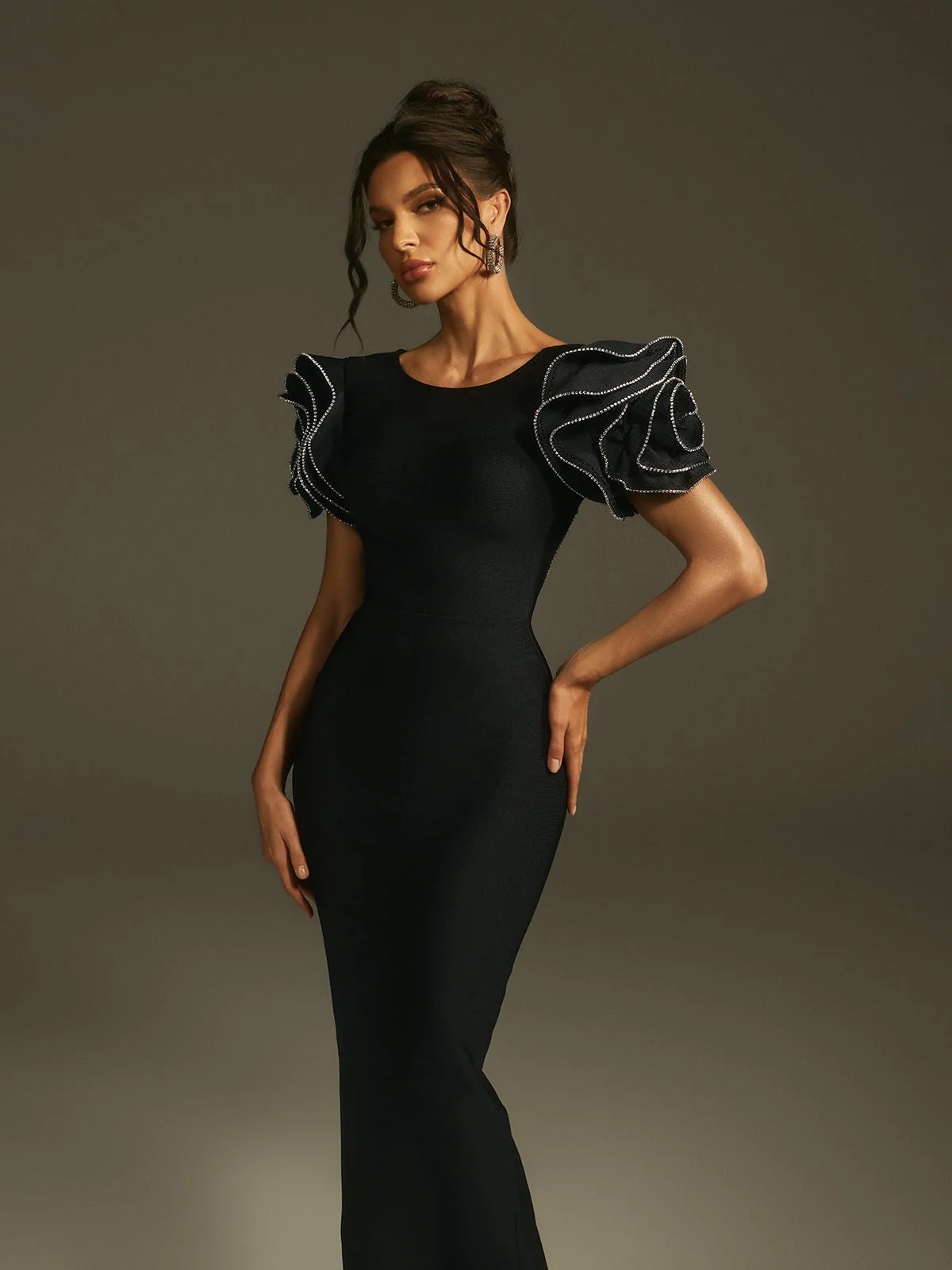 Elegant Rhinestone Bandage Maxi Dress