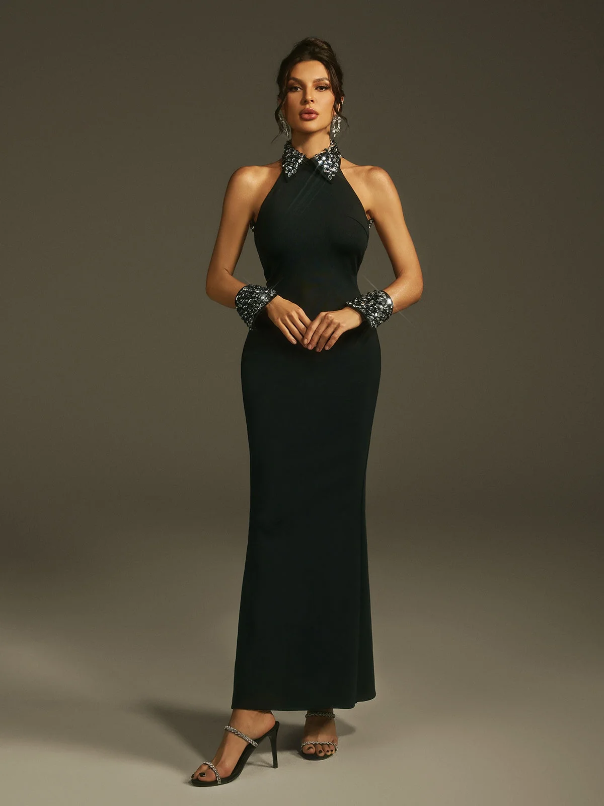 Elegant Crystal Halterneck Maxi Dress