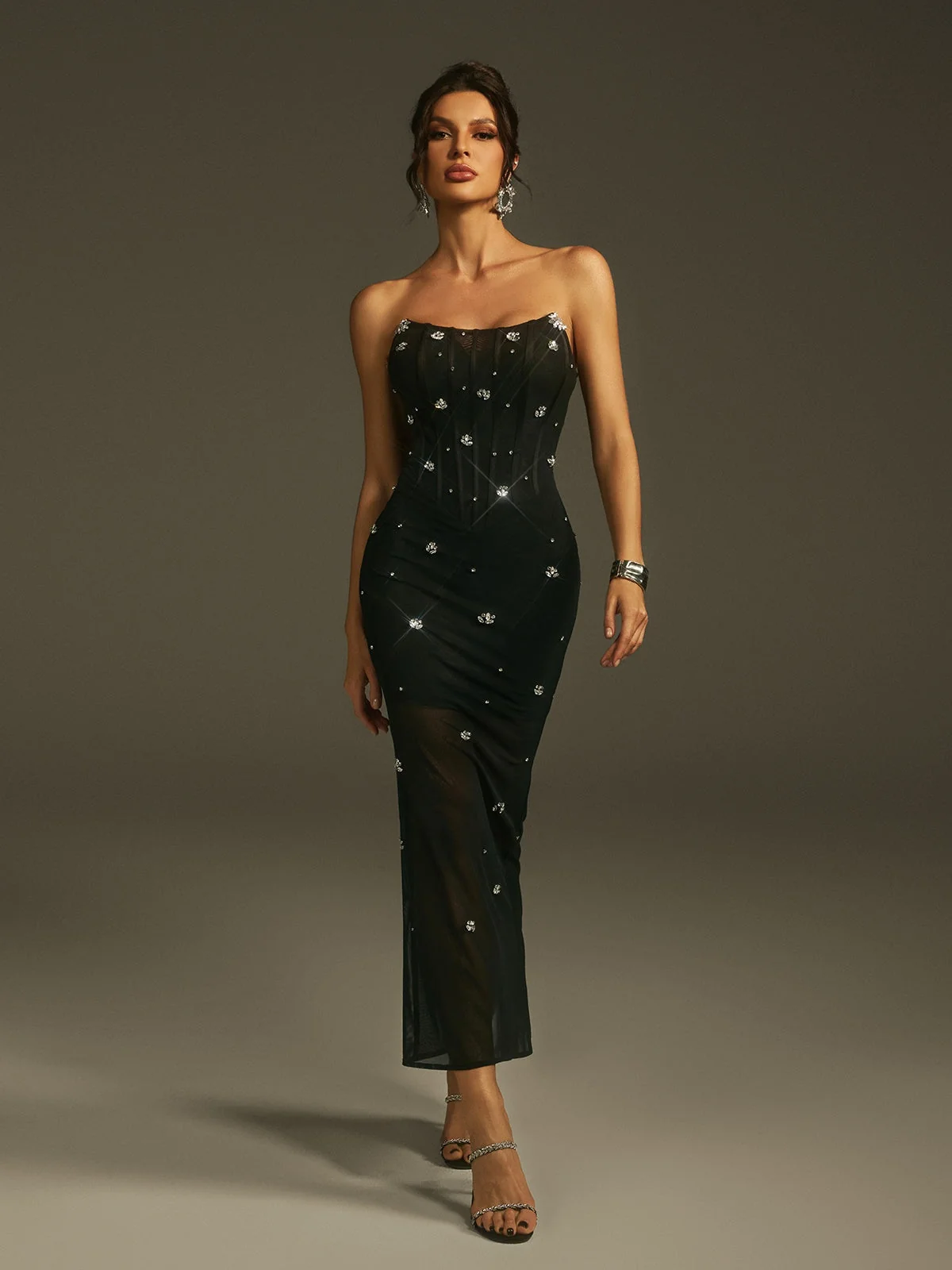 Velvet One Shoulder Midi Cocktail Dress With Gloves
