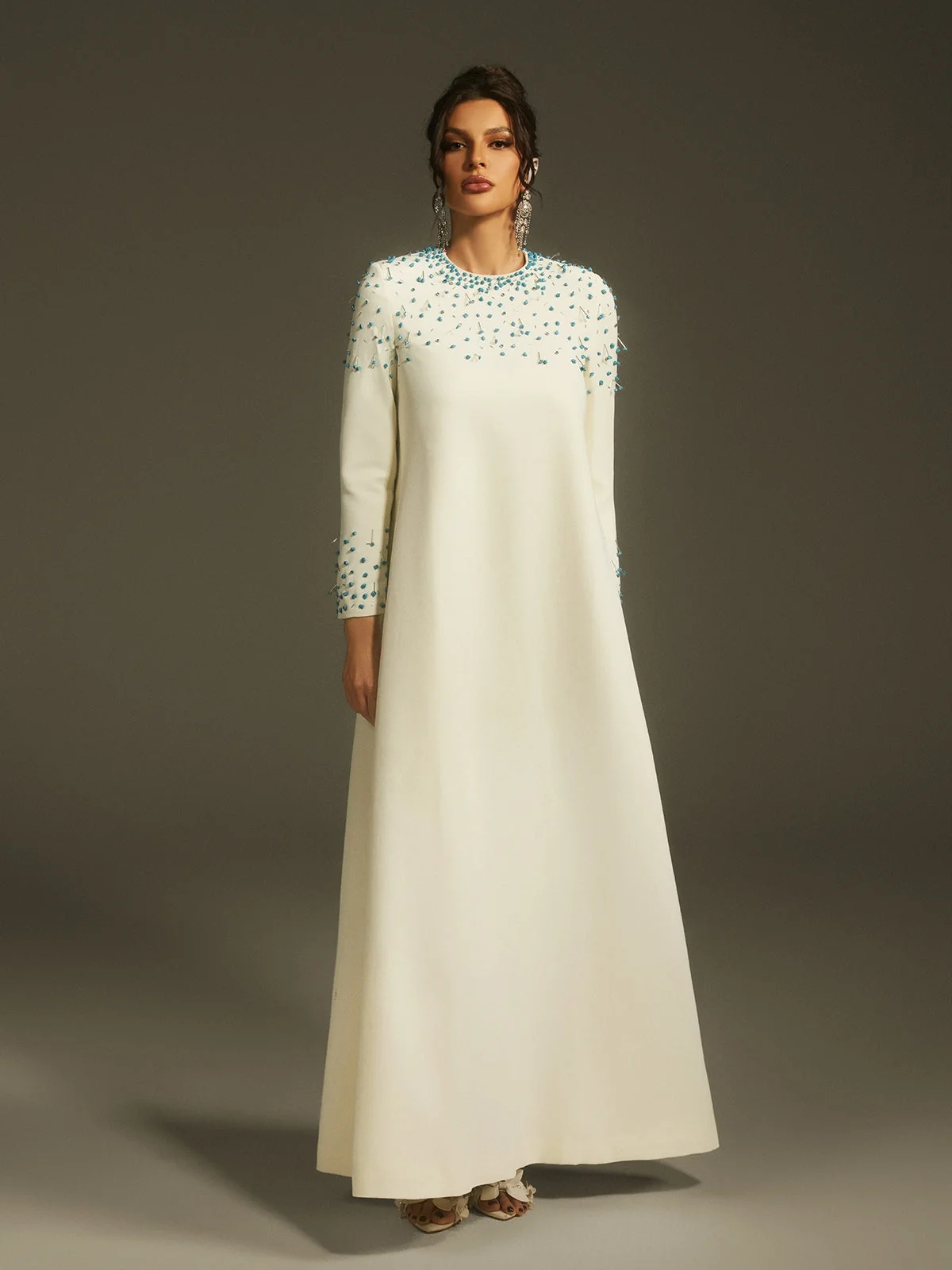 Elegant Crystal Embellished Maxi Dress - Timeless Sophistication