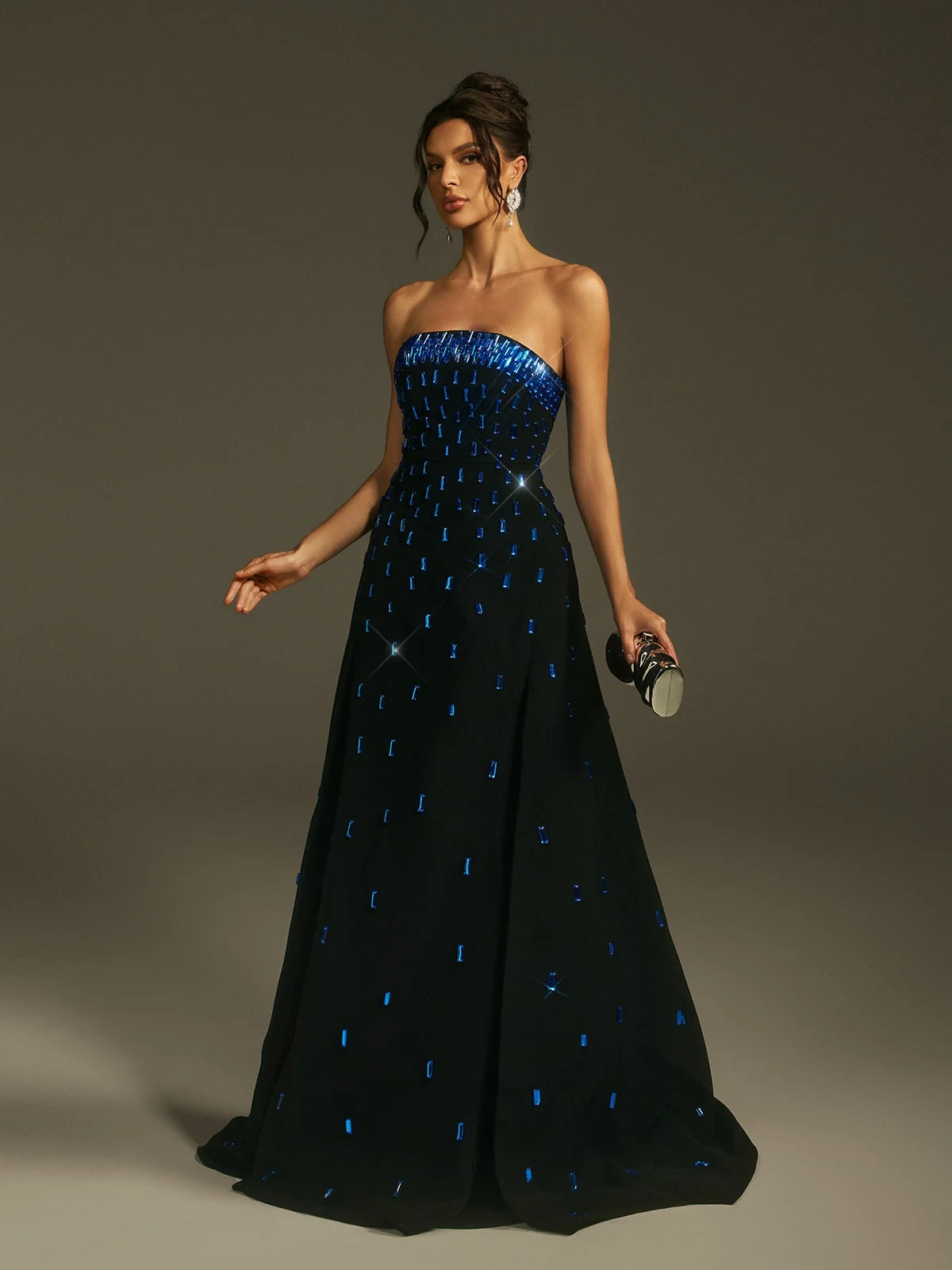 Elegant Crystal Embellished Maxi Dress