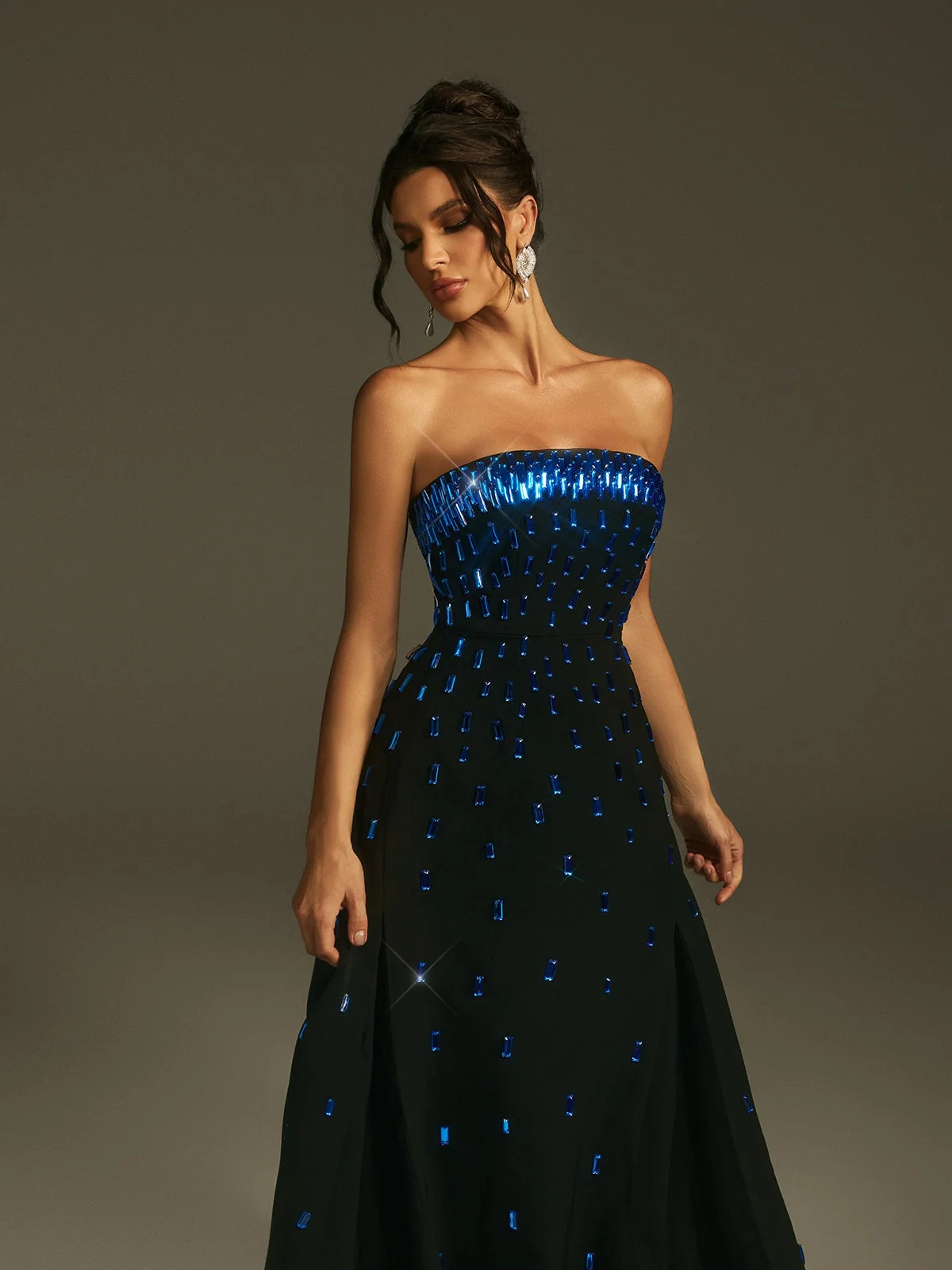 Elegant Crystal Embellished Maxi Dress