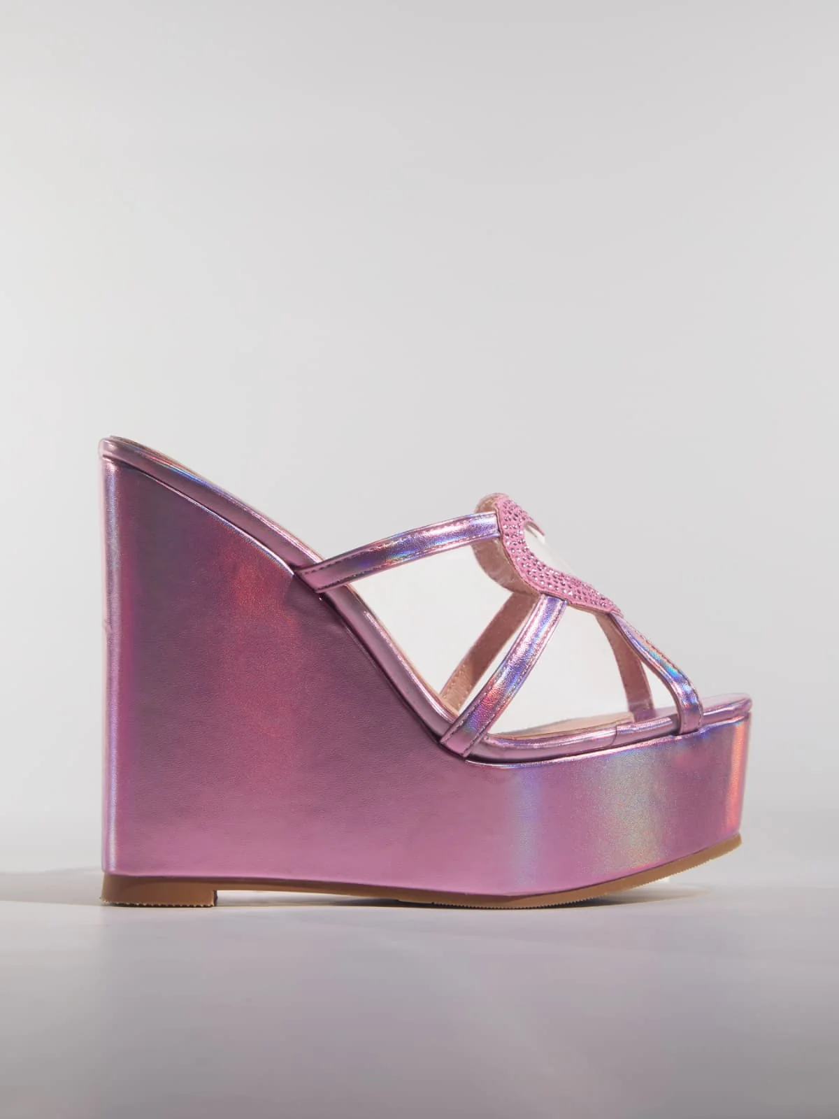 Pink Rhinestone Heart Wedge Shoes - Glamorous & Comfortable Style