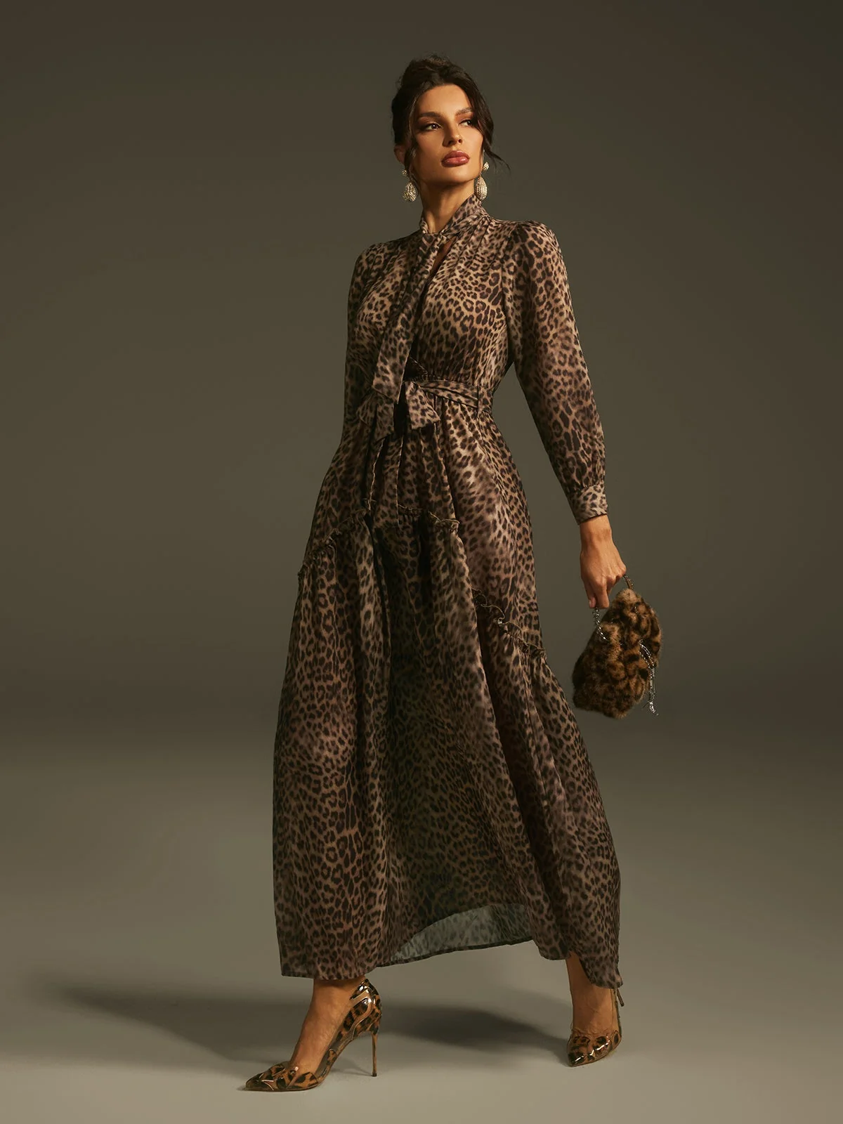 Leopard Print Long Sleeve Midi Dress - Chic & Comfortable