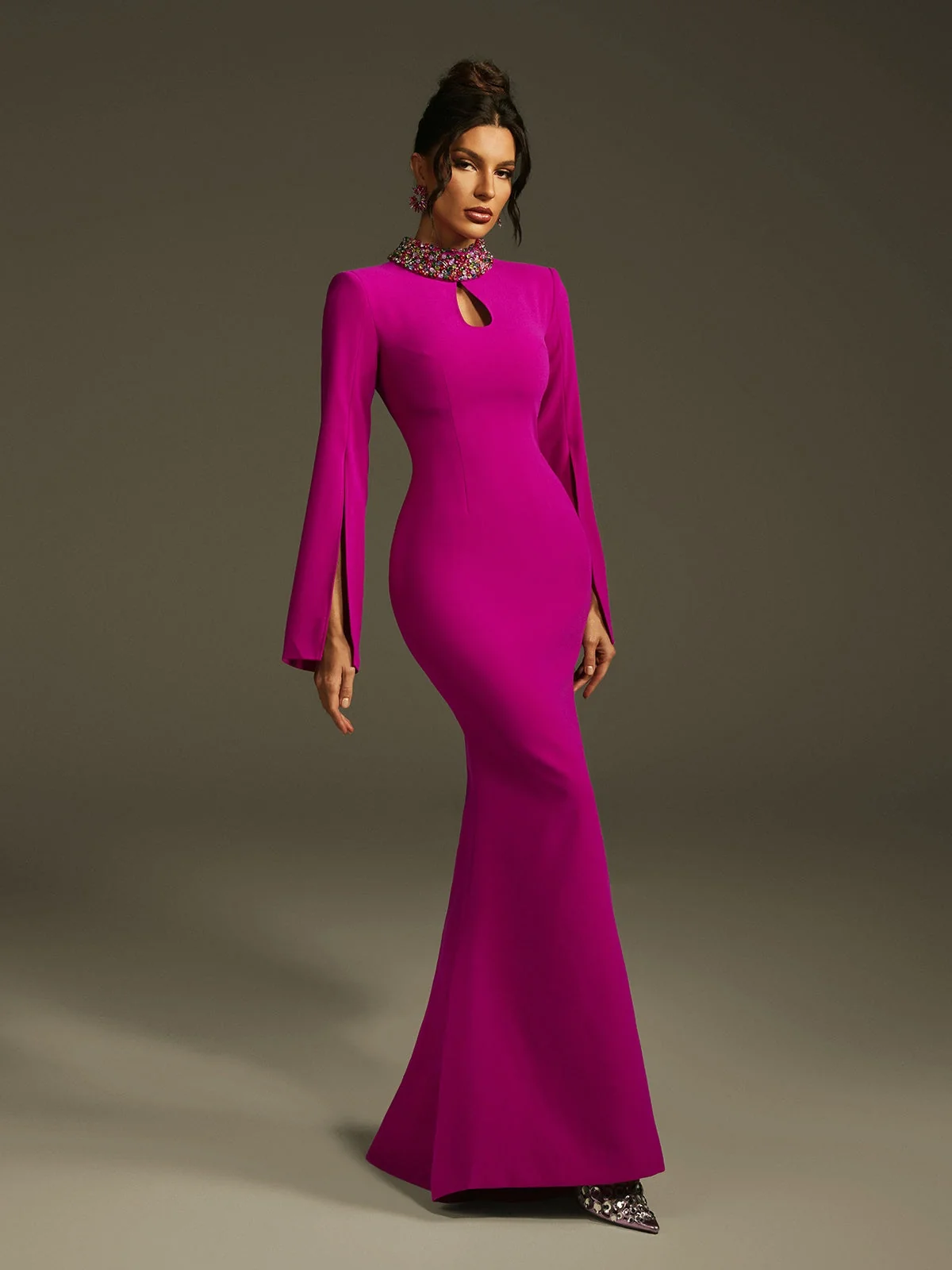 Purple Cape Sleeve Maxi Dress - Elegant Cutout Design
