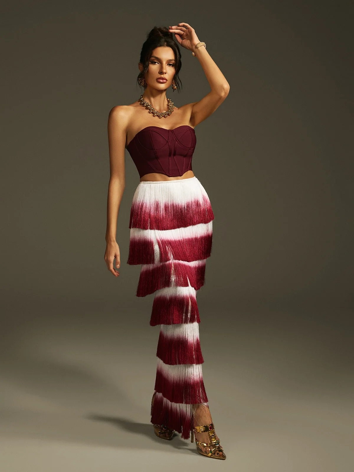 Ombre Fringe Skirt Set - Gradient Design with Playful Fringe