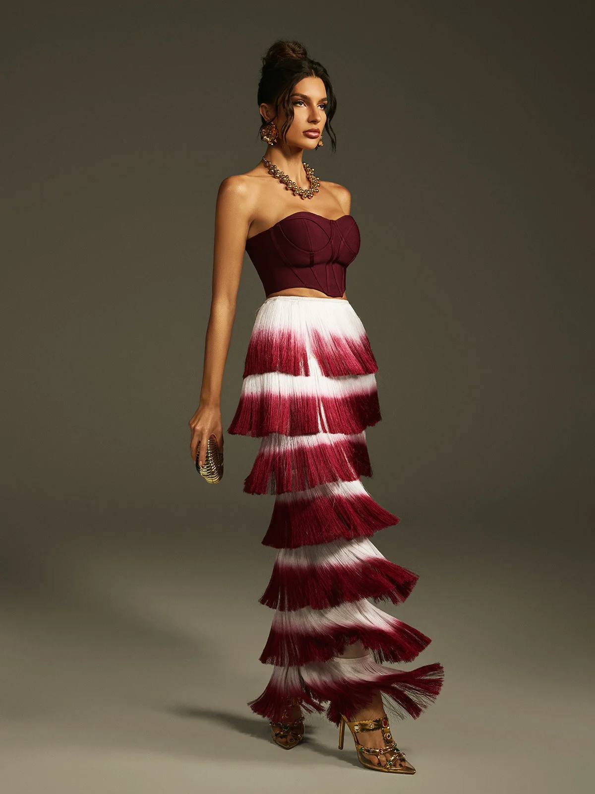 Ombre Fringe Skirt Set - Gradient Design with Playful Fringe