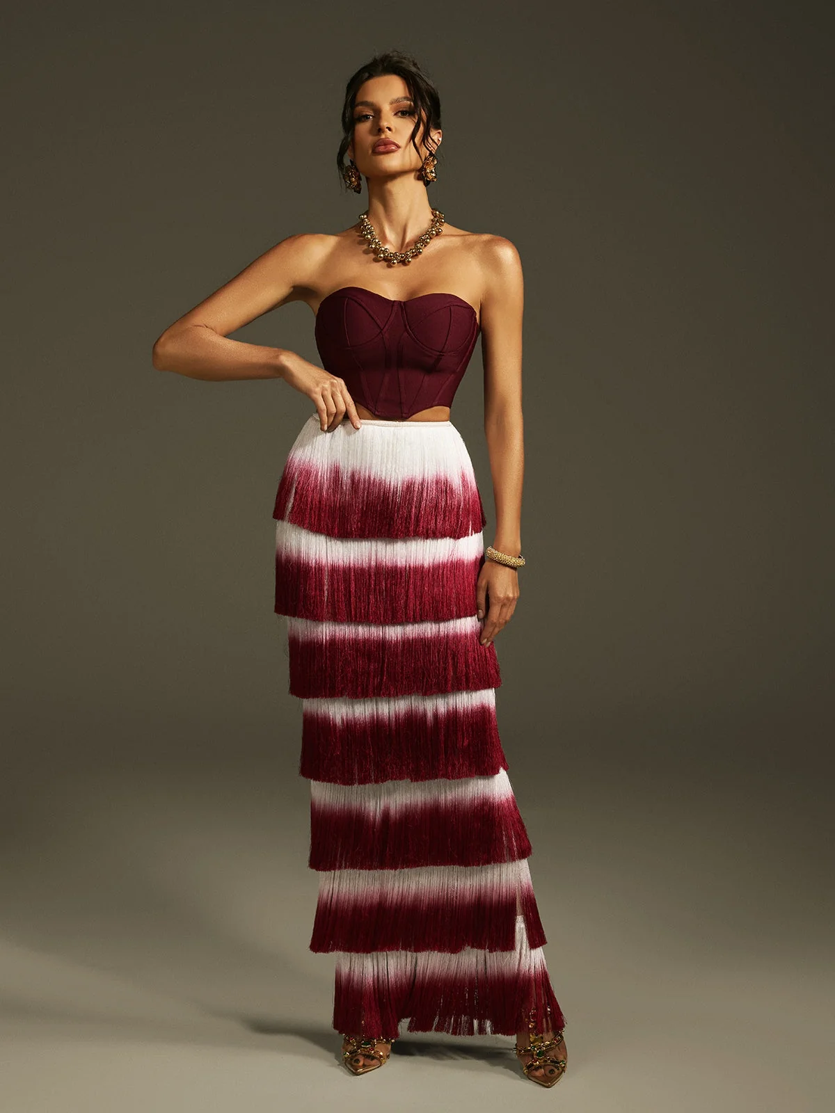 Ombre Fringe Skirt Set - Gradient Design with Playful Fringe