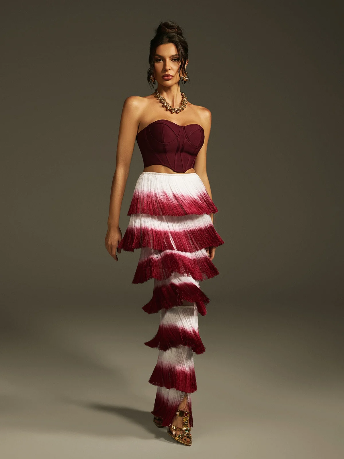 Ombre Fringe Skirt Set - Gradient Design with Playful Fringe