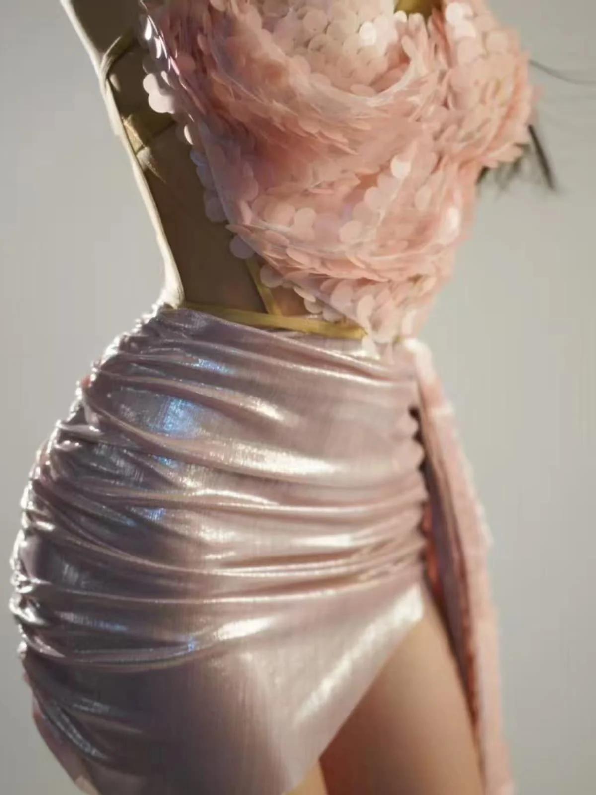 Blush Sequin Draped Skirt Set - Glamorous Event Outfit