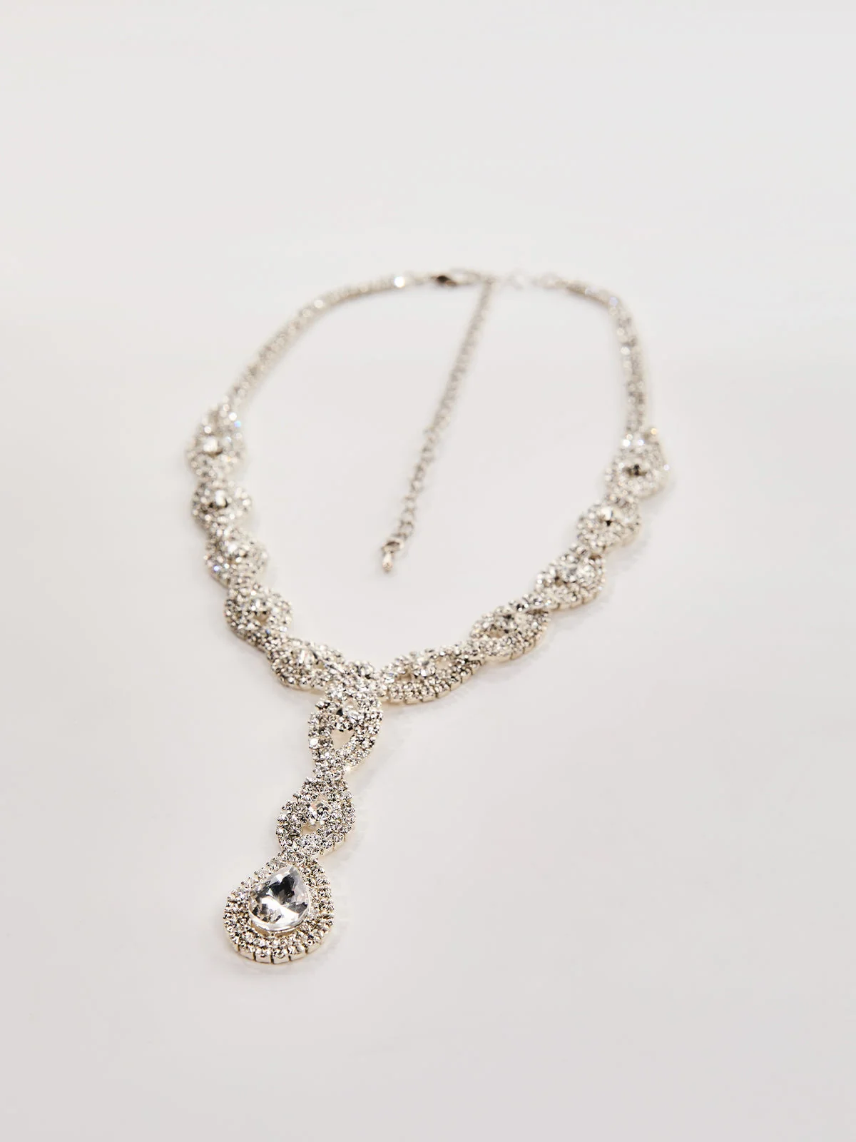 Crystal Teardrop Necklace Set - Elegant Silver Jewelry