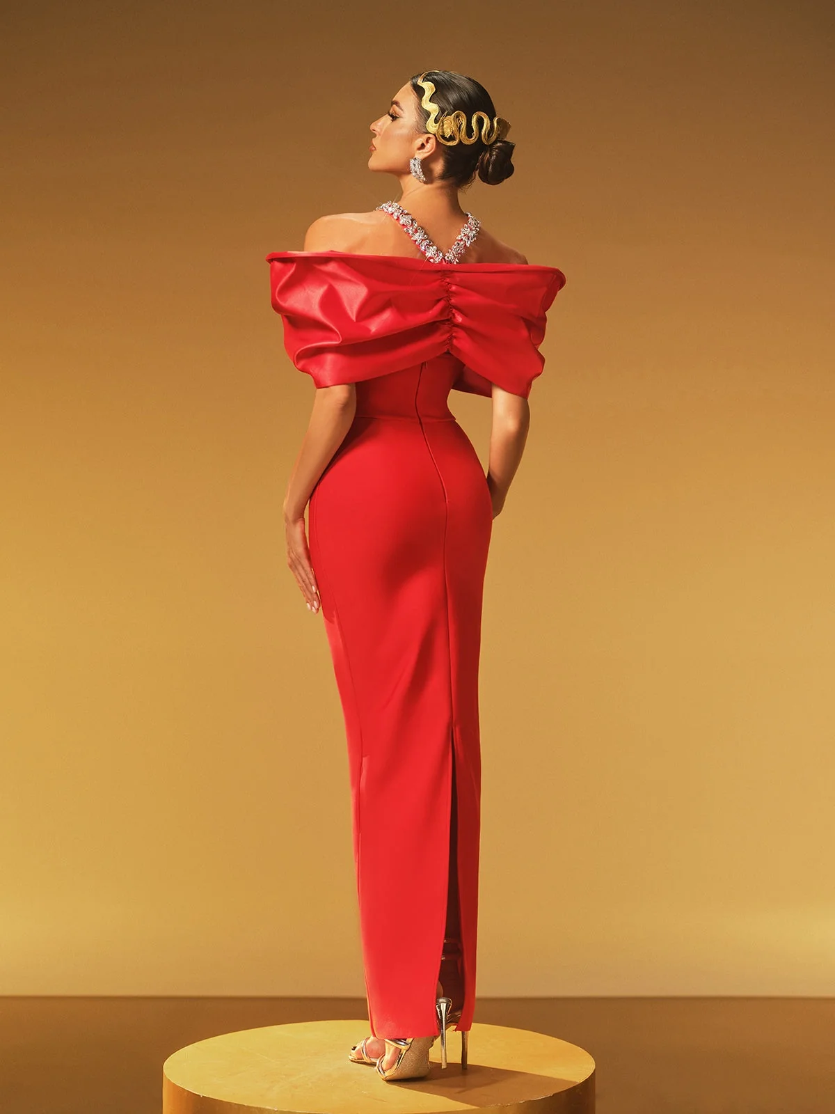 Red Halterneck Crystal Bandage Dress