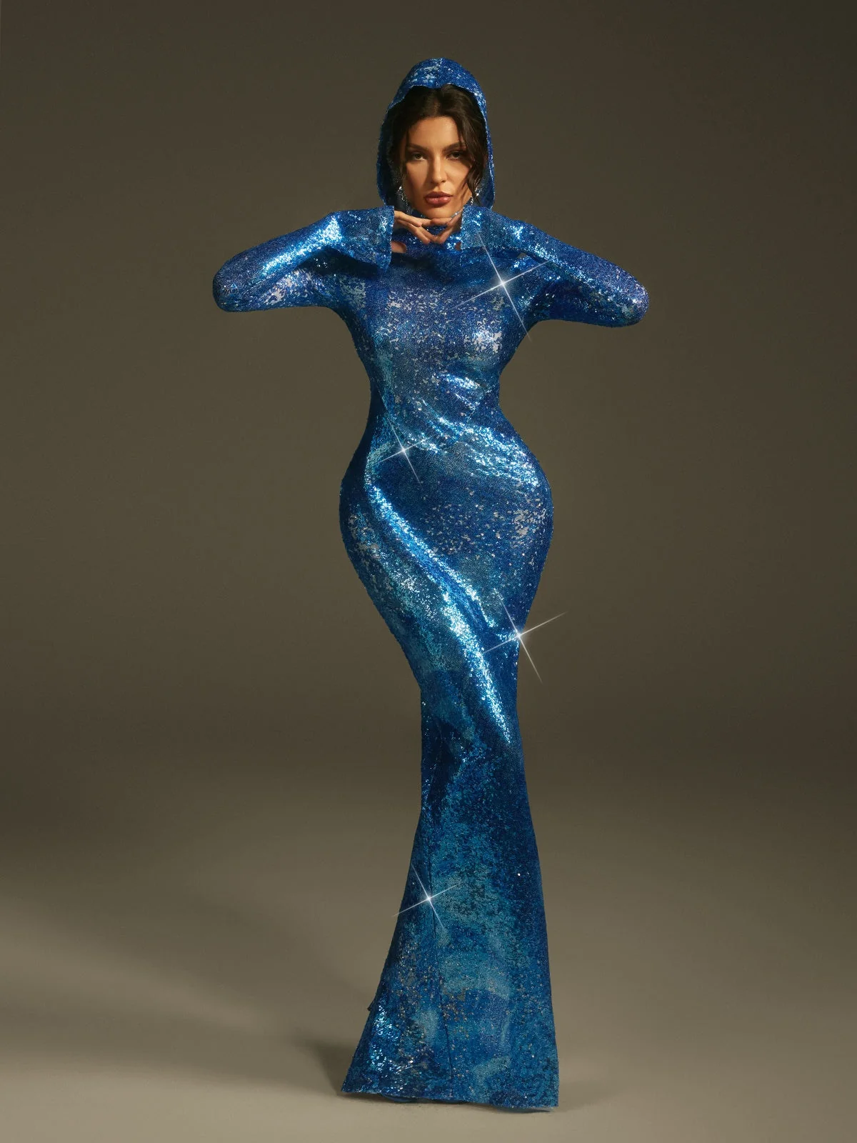 Sapphire Ombre Long Sleeve Hooded Maxi Dress