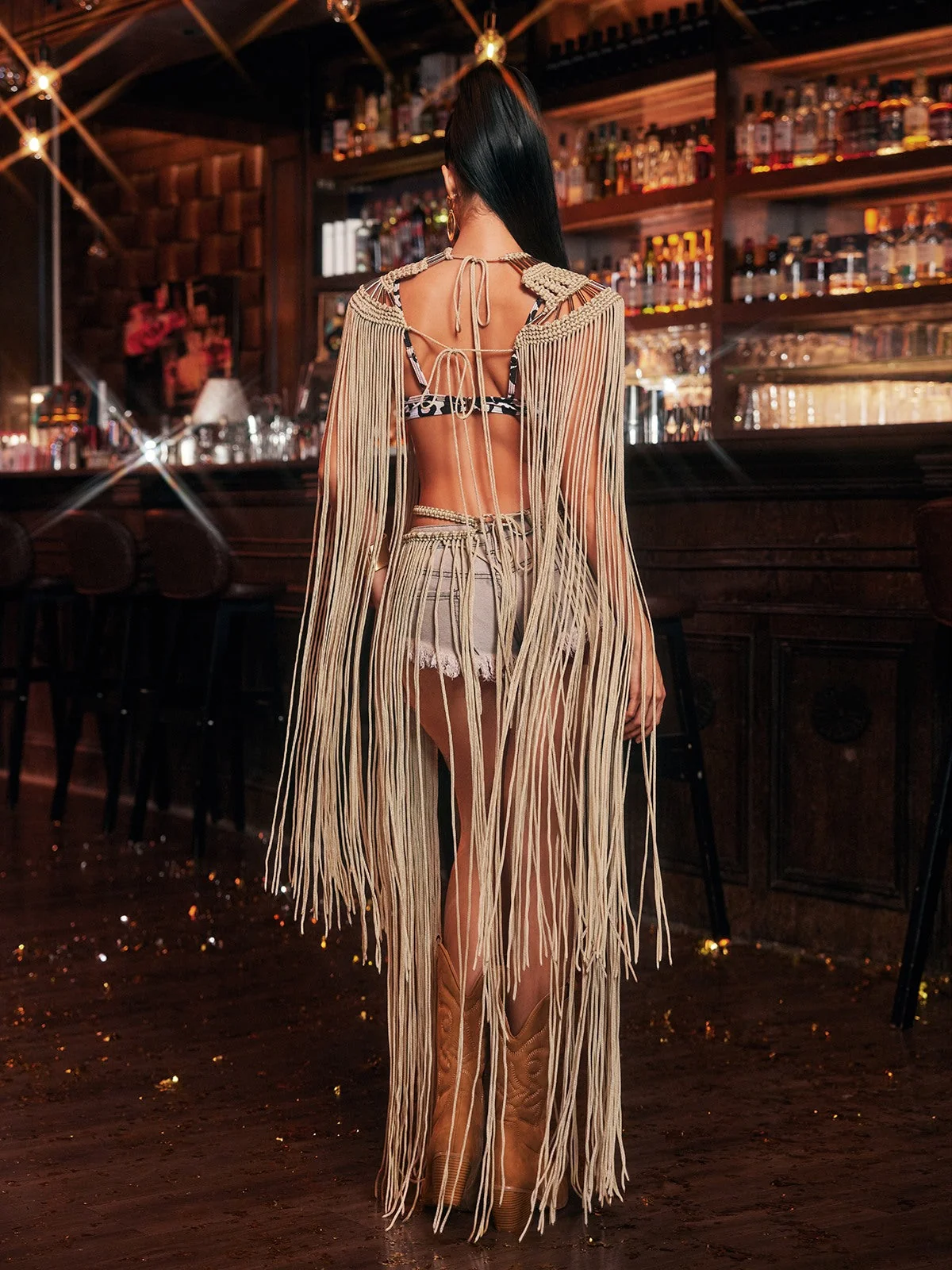 Bohemian Fringe Knit Cover Up Skirt Set