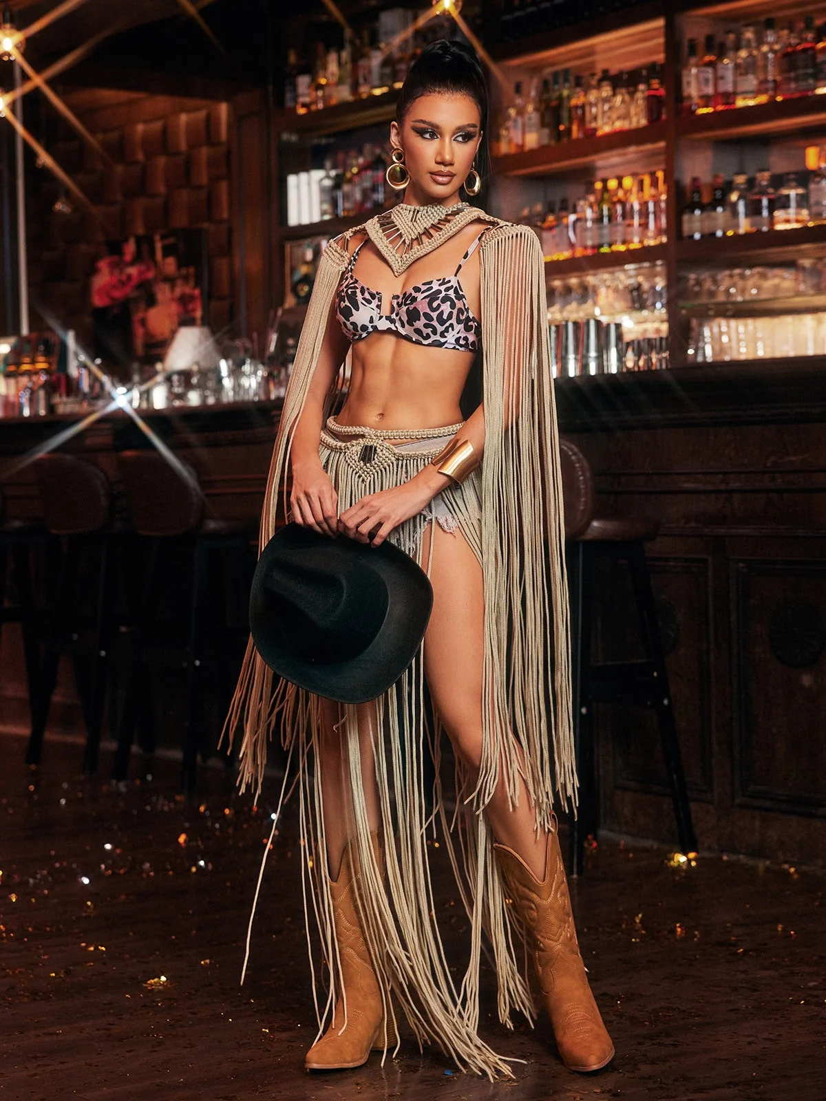 Bohemian Fringe Knit Cover Up Skirt Set