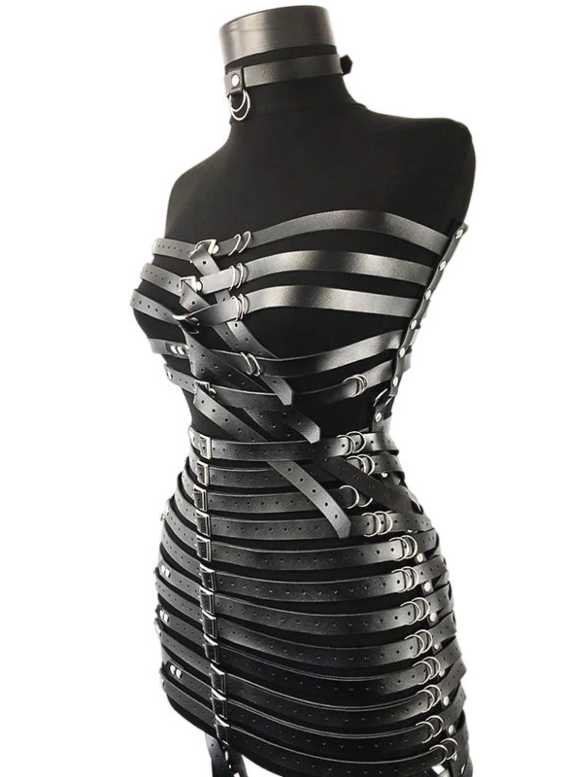 Strapless Leather Mini Dress with Choker - Edgy Sophistication