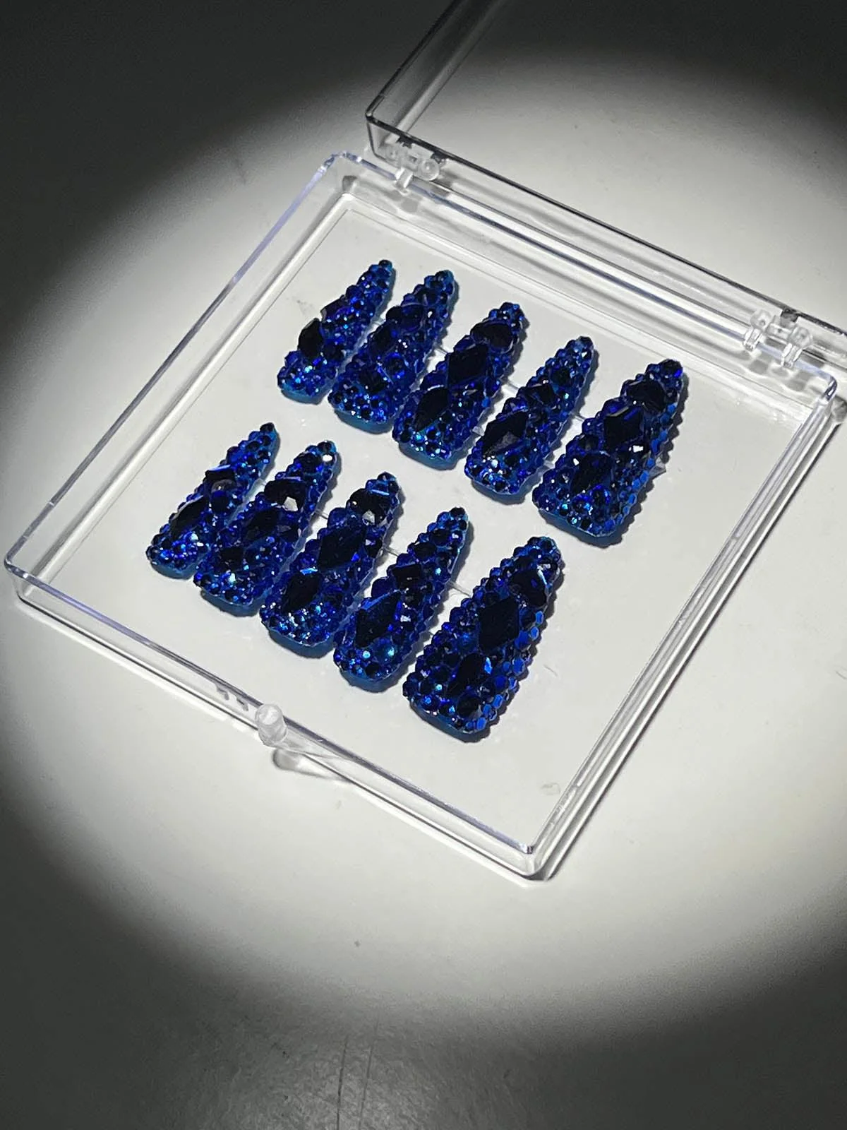Blue Crystal Stiletto Press-On Nails Set