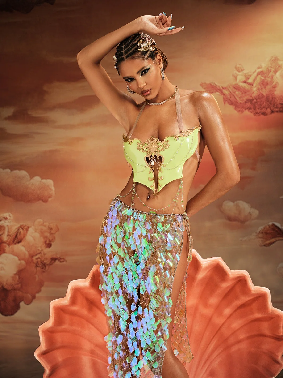 Green Chain Detail Halter Top by Kaelrix