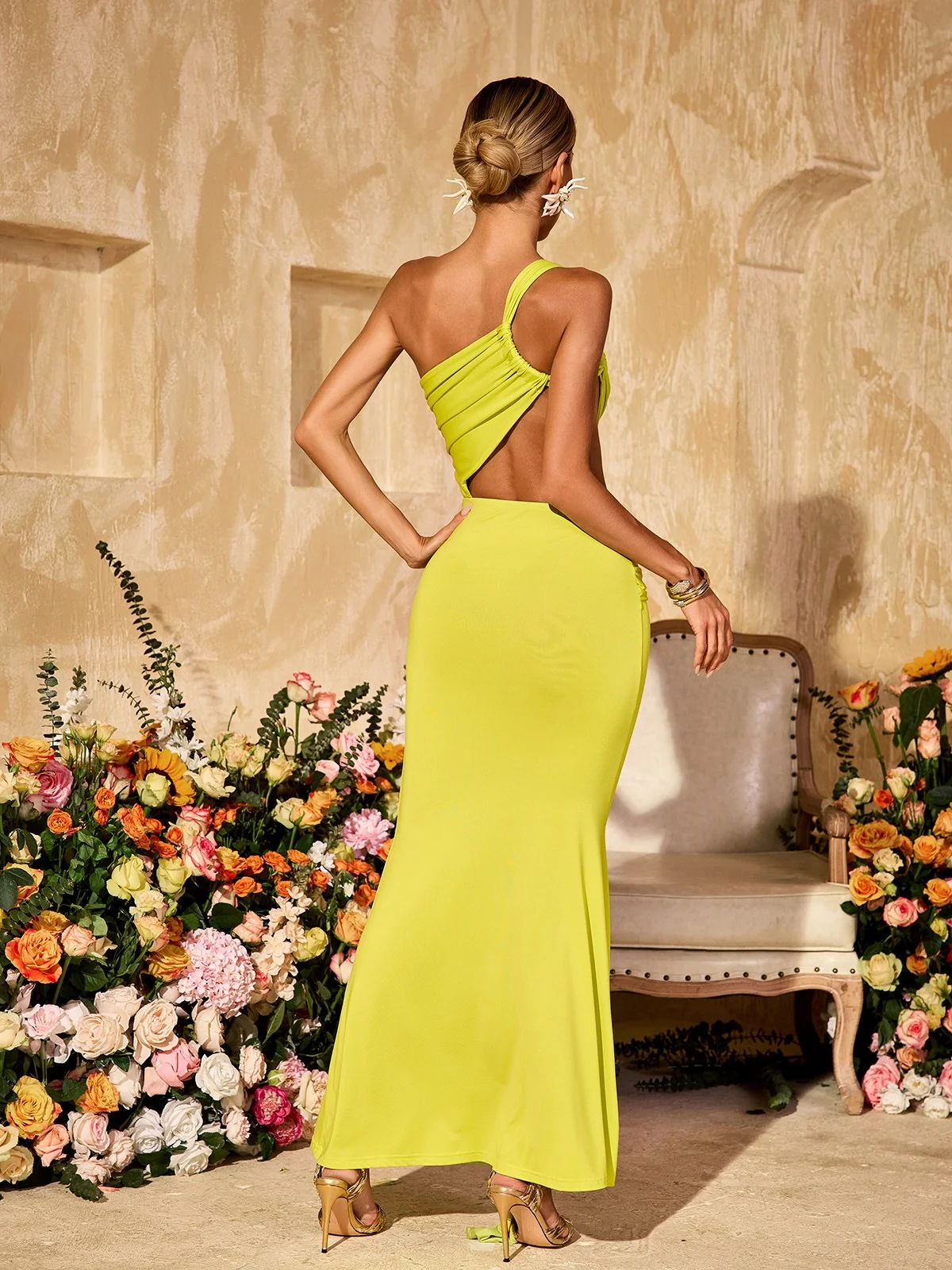 Lime Yellow Cutout Draped Maxi Dress - Stylish & Versatile