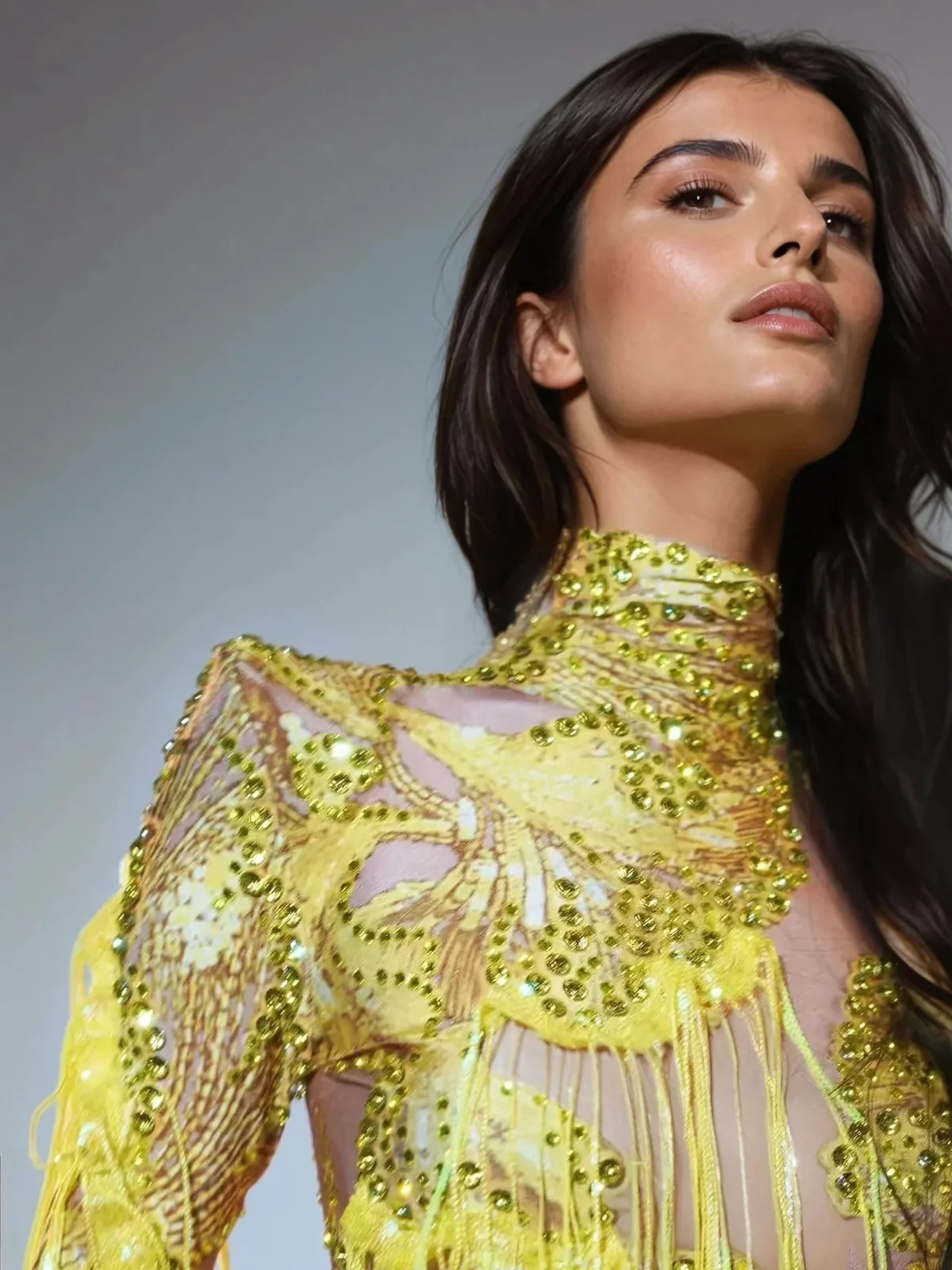 Yellow Rhinestone Fringe Jumpsuit