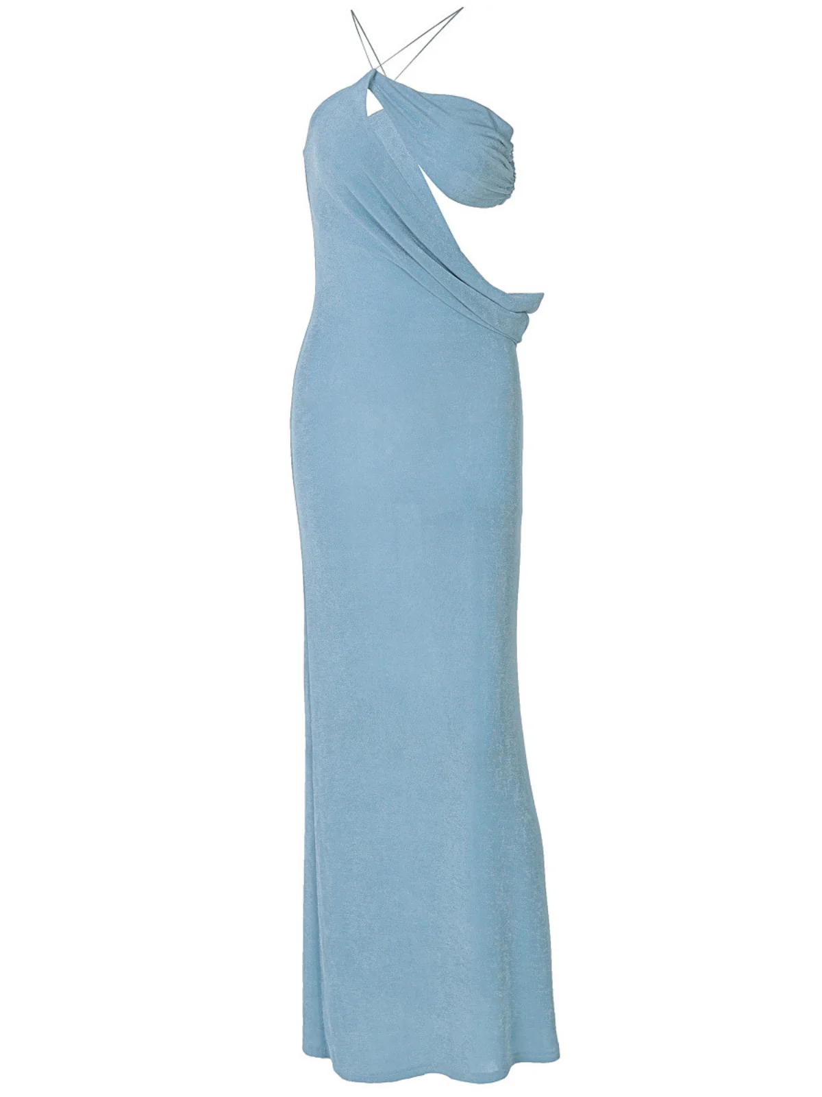 Blue Halterneck Lace Up Maxi Dress