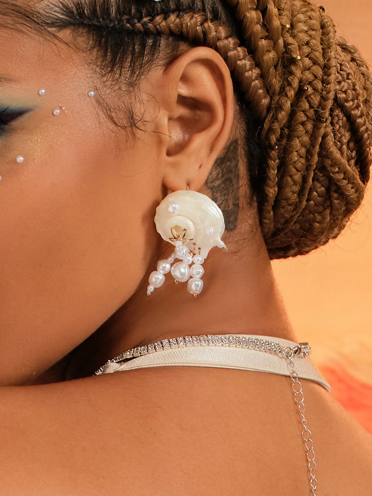 Coastal Seashell Pearl Drop Earrings - White Ocean Charm