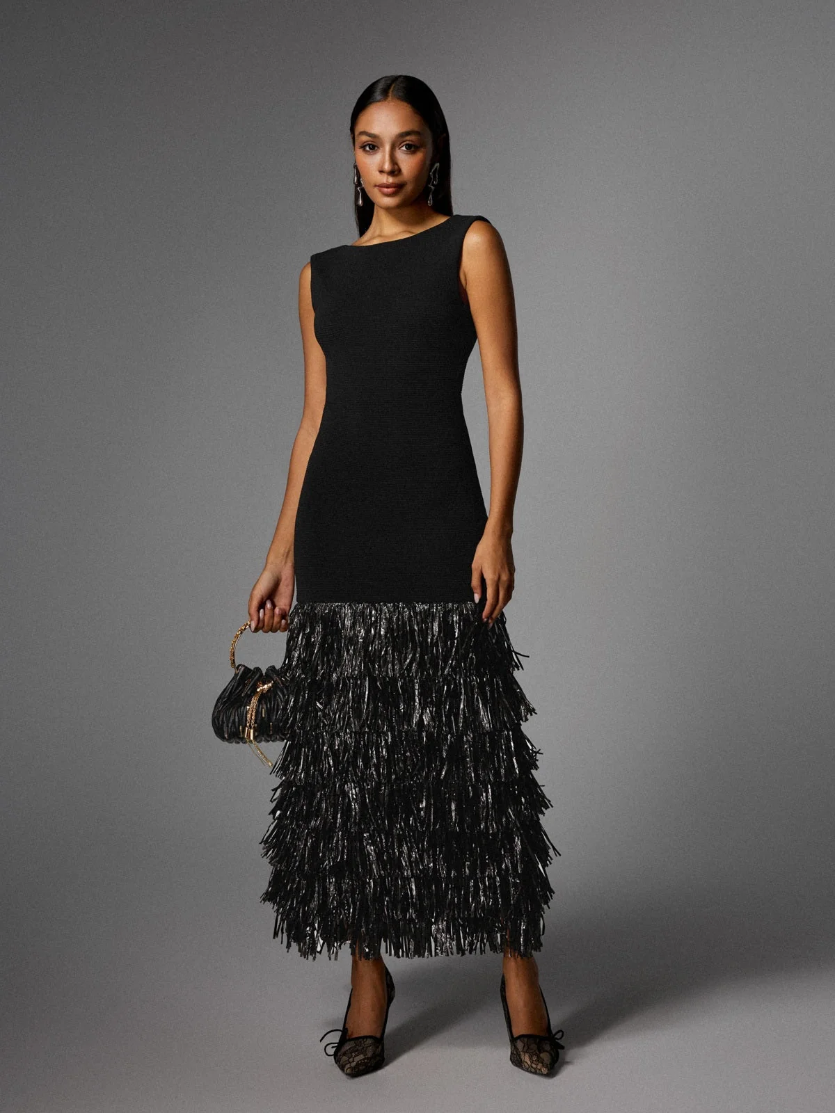 Elegant Fringe Knit Maxi Sleeveless Dress