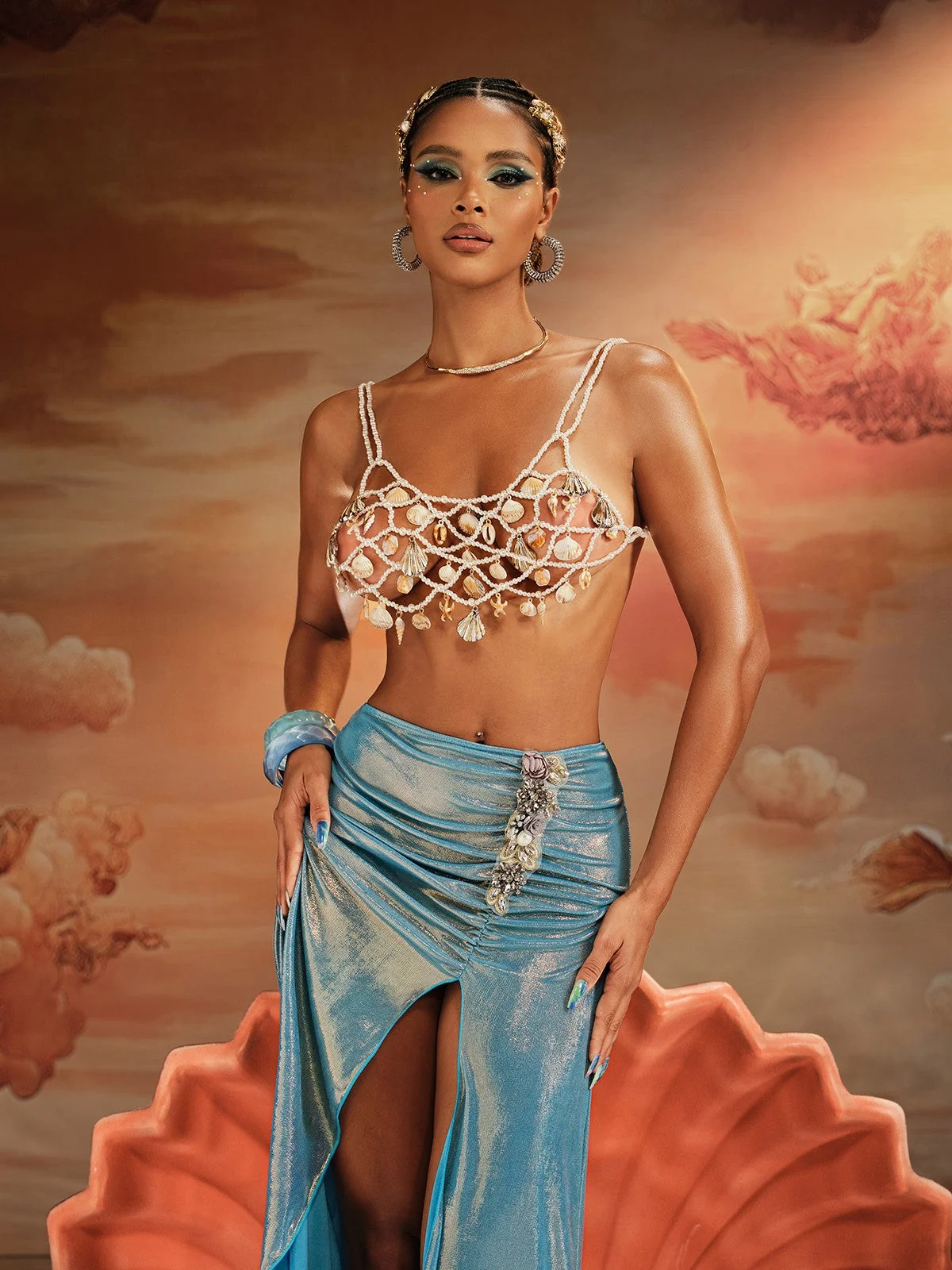 White Seashell Pearl Beaded Bralette - Elegant Comfort Wear