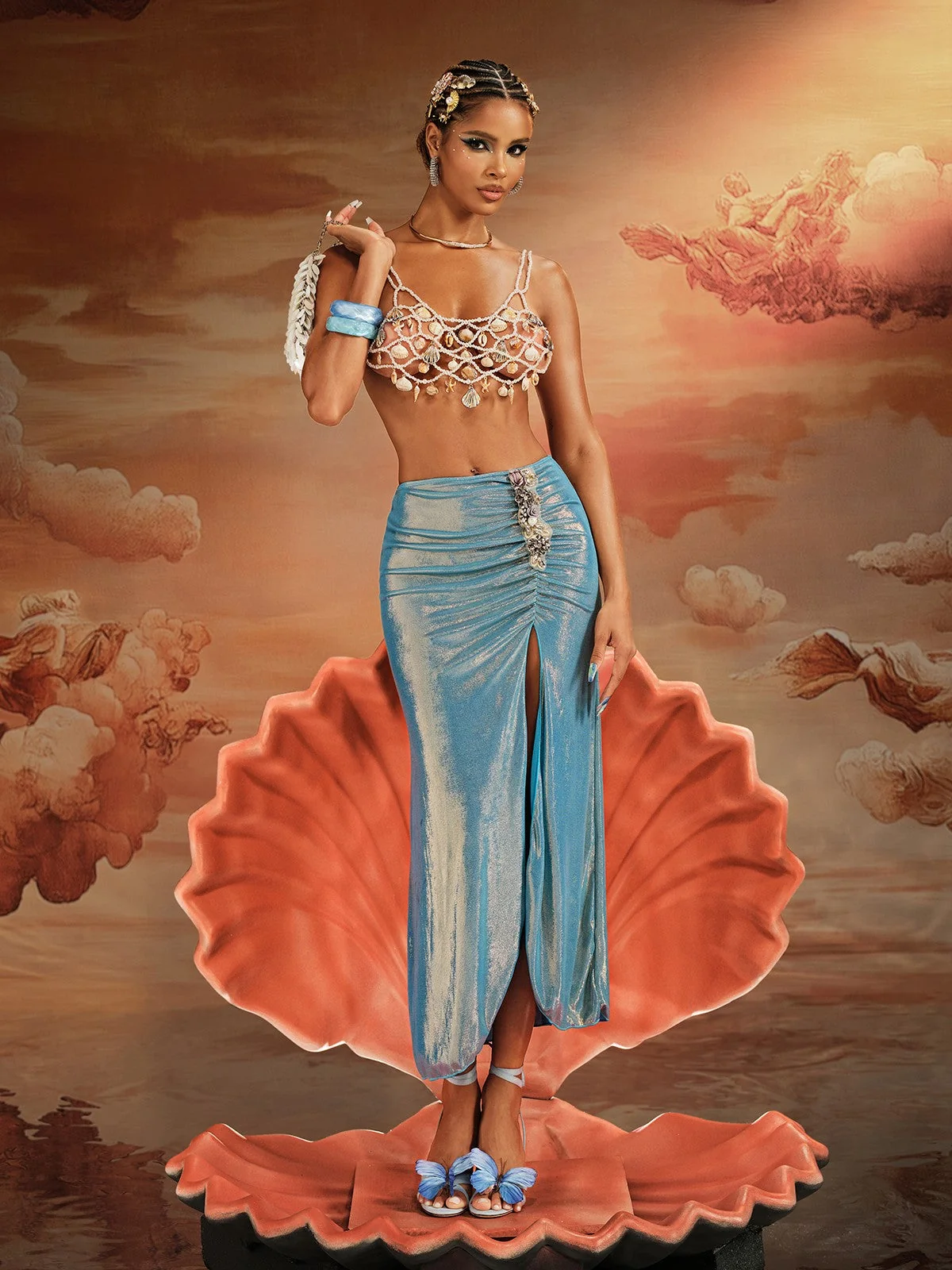 White Seashell Pearl Beaded Bralette - Elegant Comfort Wear