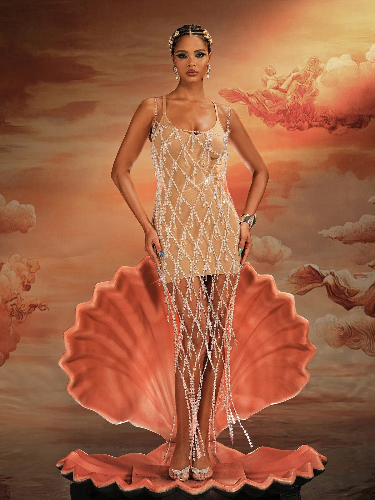 White Maxi Beaded Fringe Dress