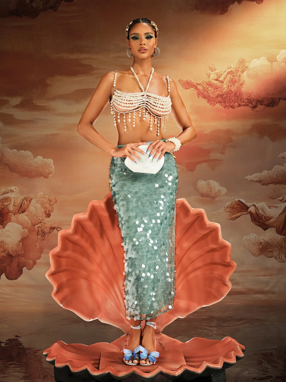 Boho Fringe Pearl Embellished Bralette - White