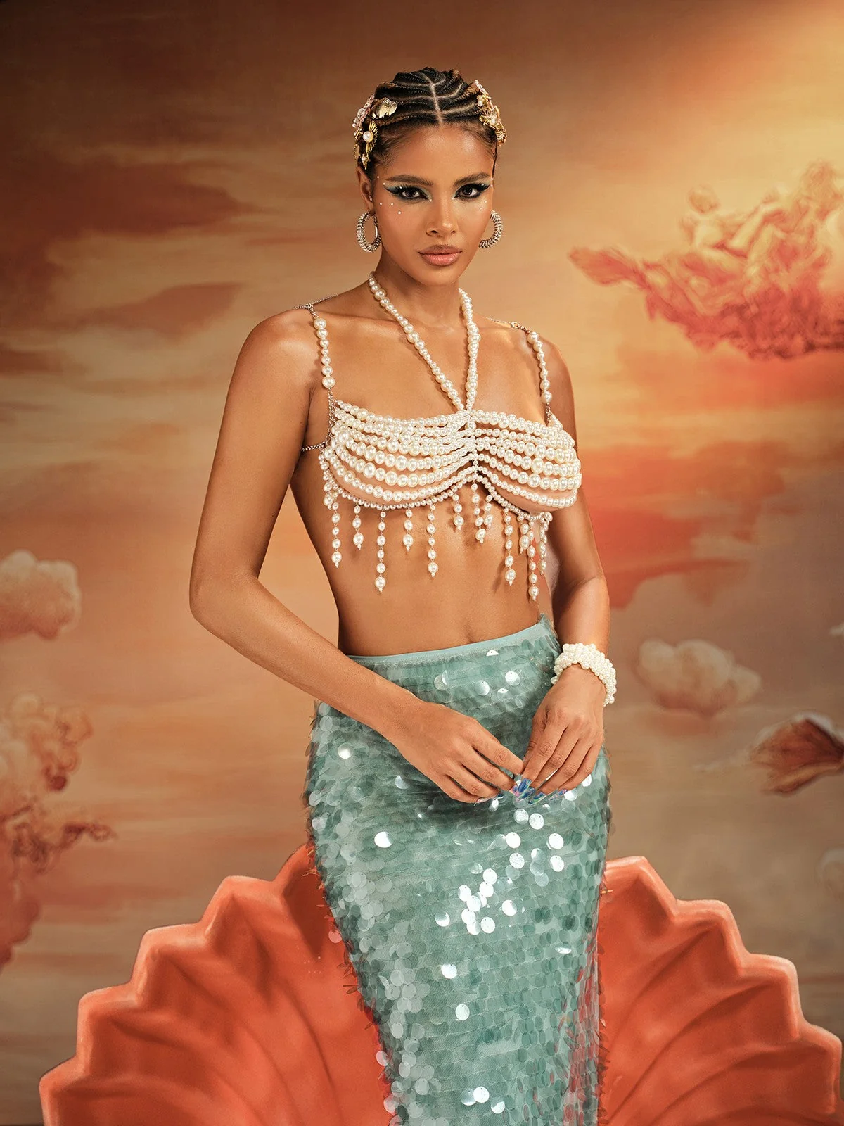 Boho Fringe Pearl Embellished Bralette - White