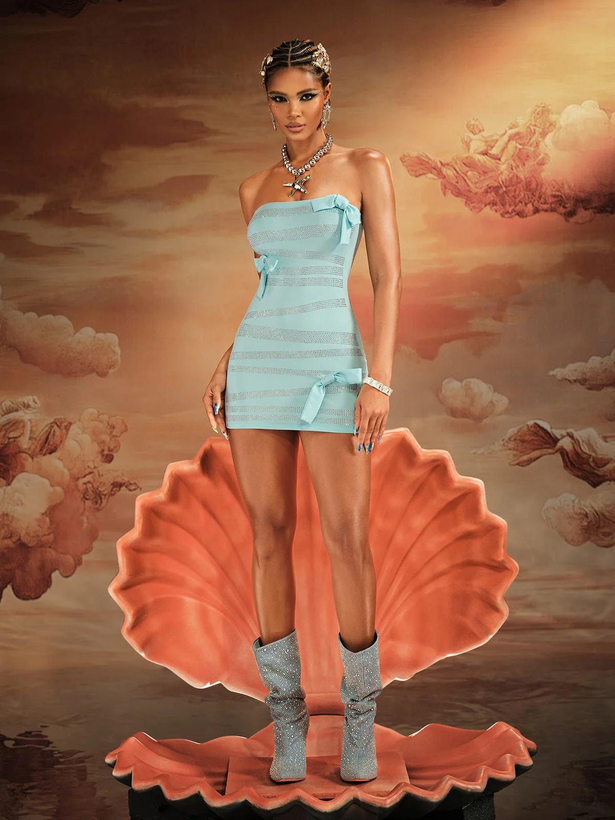 Elegant Rhinestone Bow Strapless Mini Dress