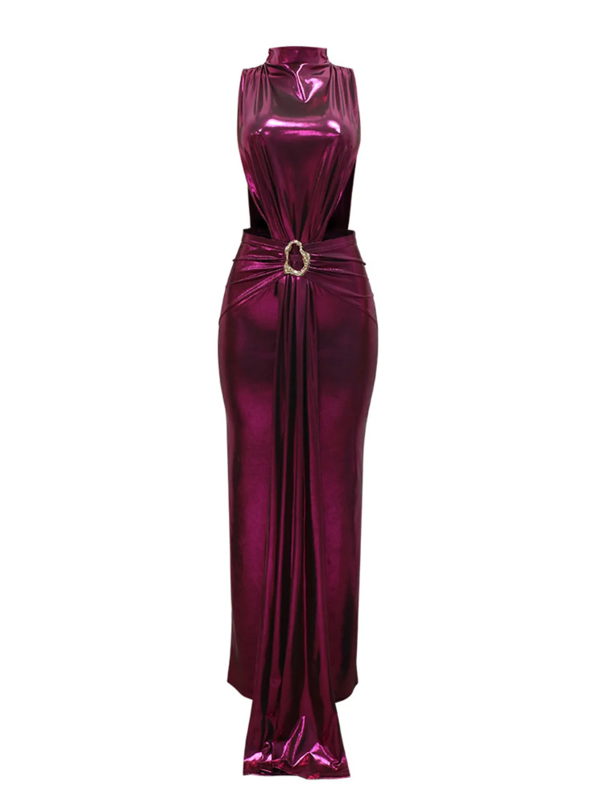 Purple Metallic Draped Maxi Dress - Elegant Statement Piece