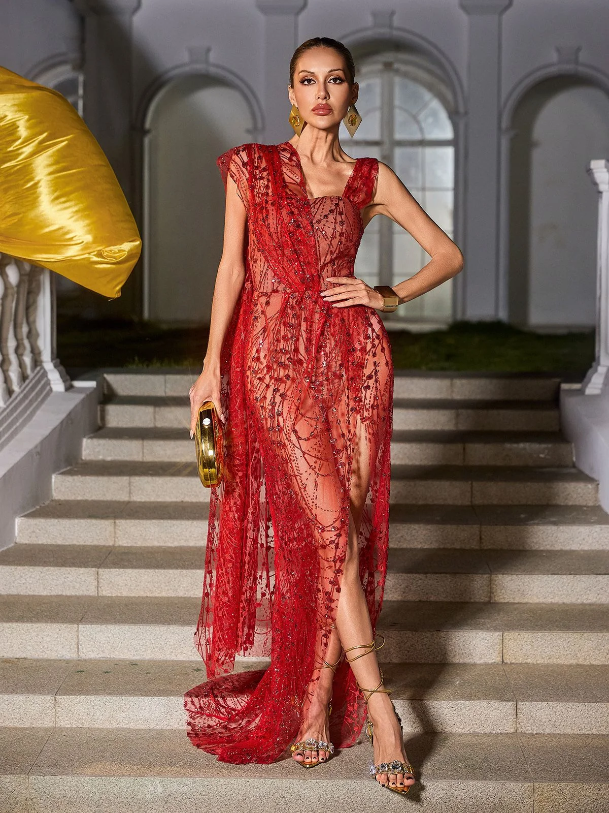 Red Sequin Split Maxi Dress - Elegant Special Occasion Statement