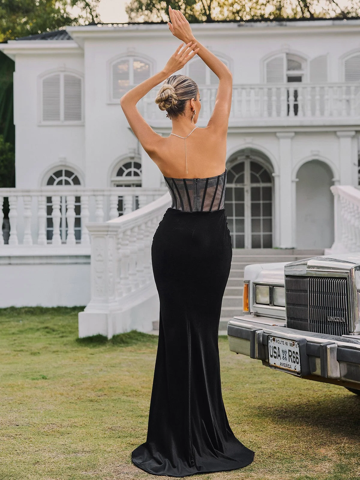 Elegant Black Velvet Strapless Maxi Dress
