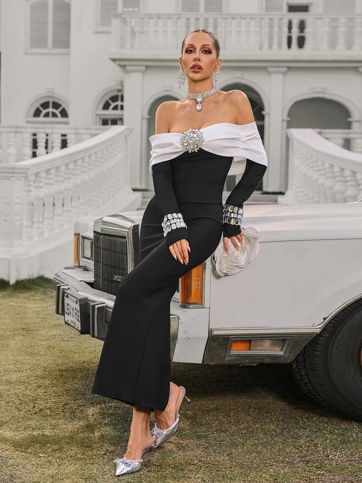 Black Bandage Off Shoulder Maxi Dress