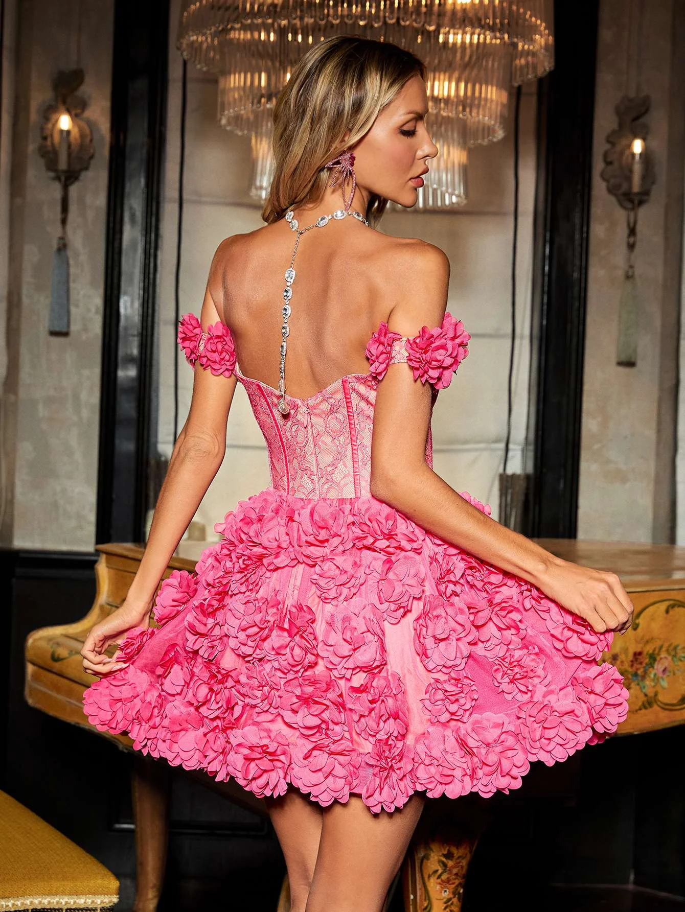 Floral Off-Shoulder Mini Dress in Pink - Elegant Style