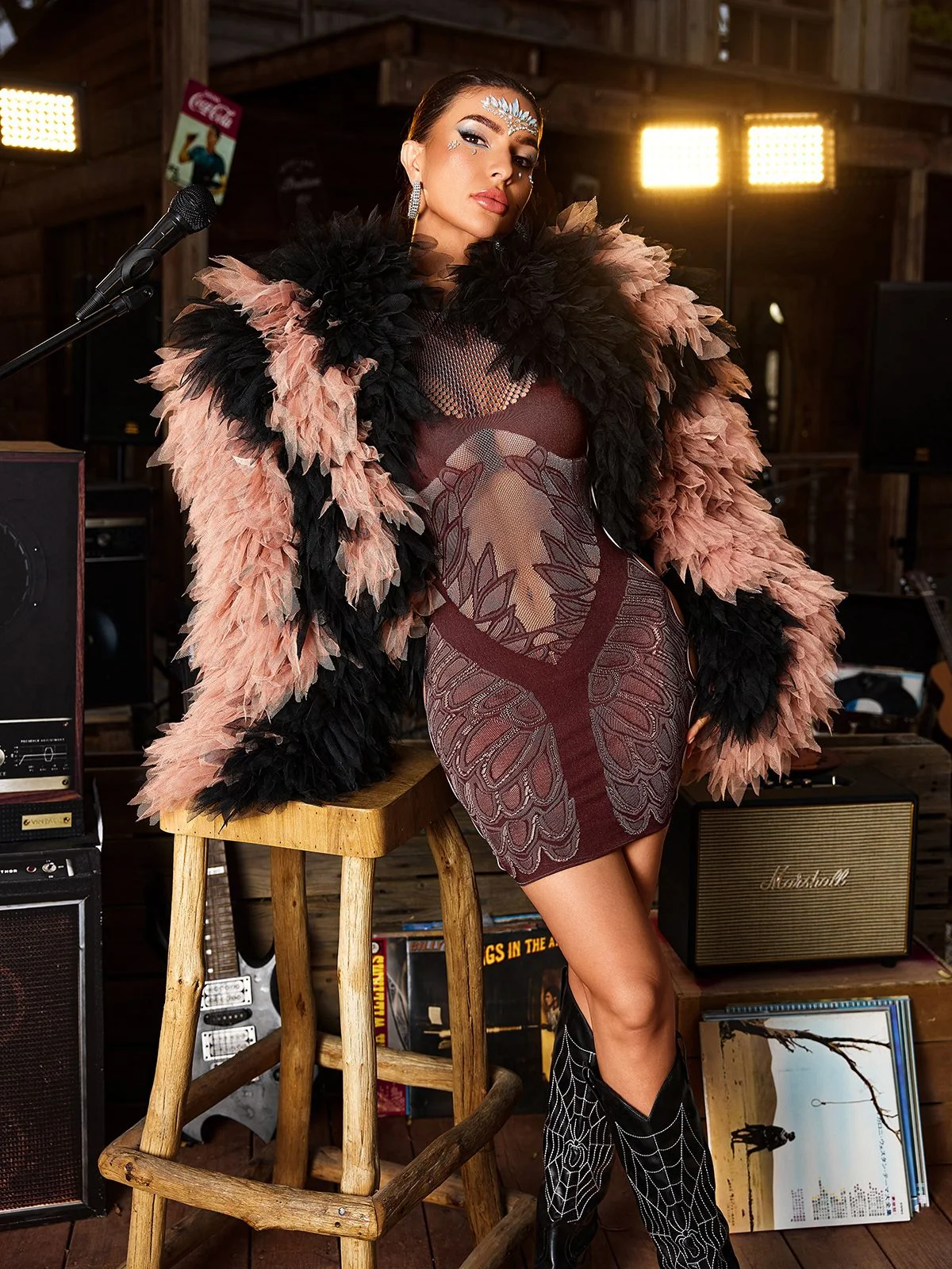 Glamorous Ruched Tulle Shrug - Black Pink O/S Womens Outerwear