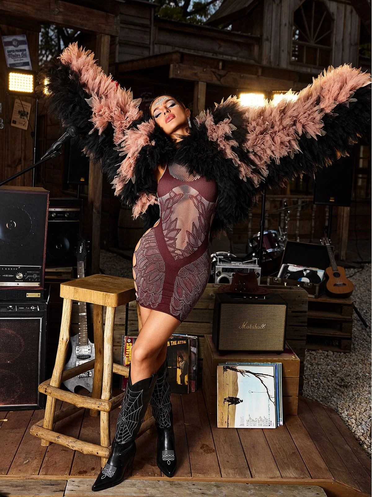 Glamorous Ruched Tulle Shrug - Black Pink O/S Womens Outerwear