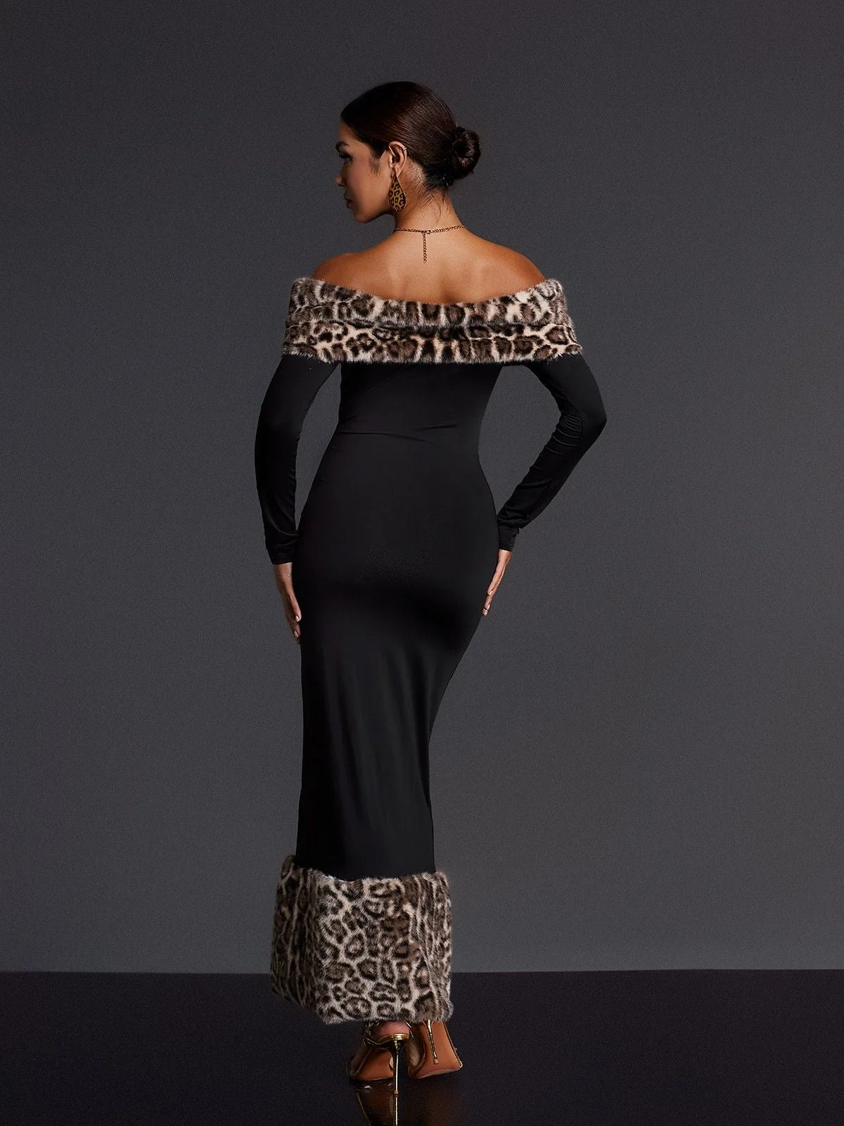 Leopard Print Off Shoulder Maxi Dress
