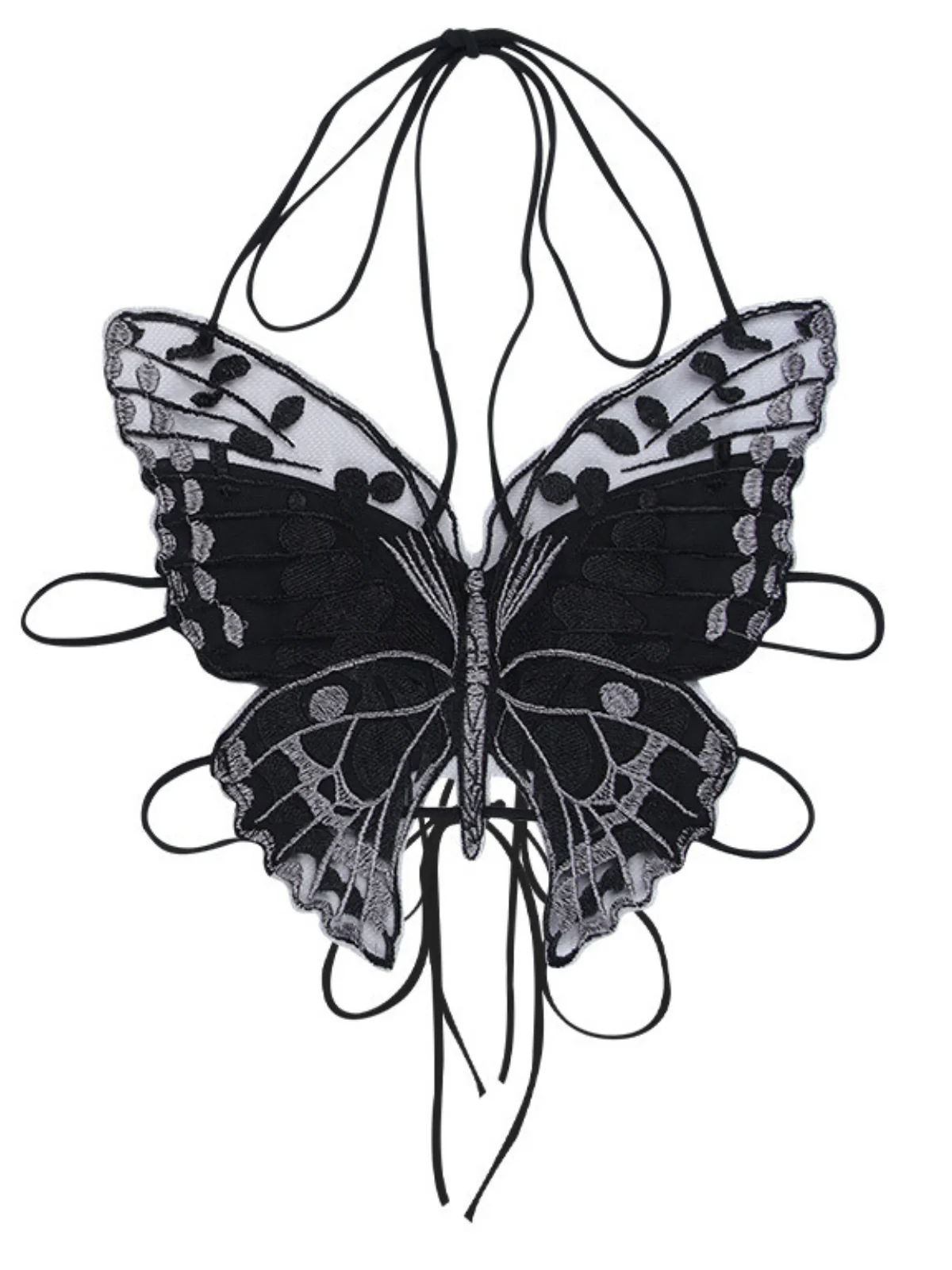 Butterfly Halterneck Lace-Up Top in Black | Trendy Style